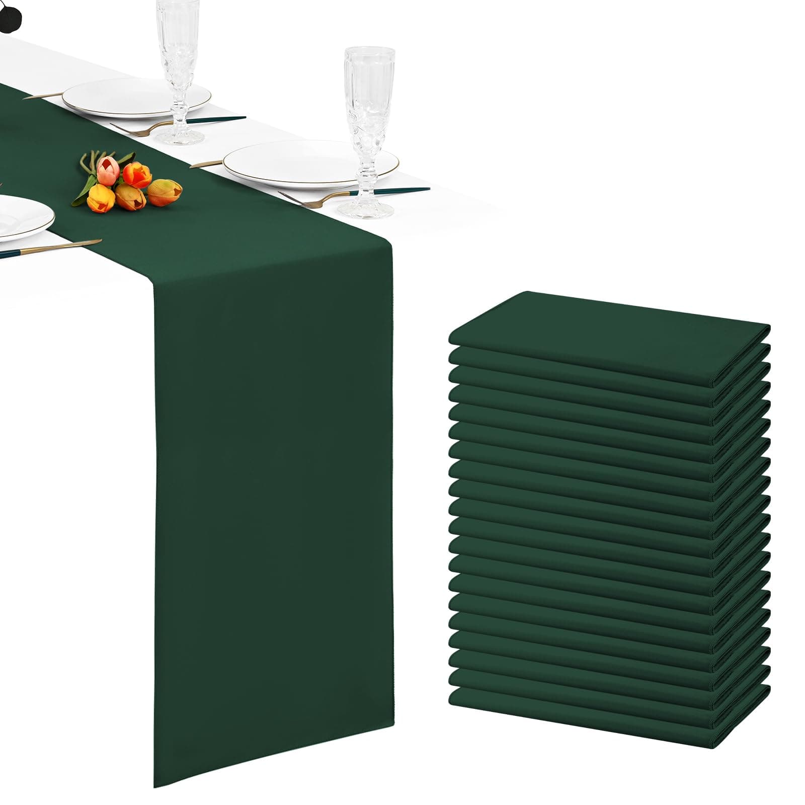 20 Pack Emerald Green Table Runner 12 x 108 Inch Long Premium Polyester Table Runner for Wedding Party Events Decoration, Banquets, Graduations