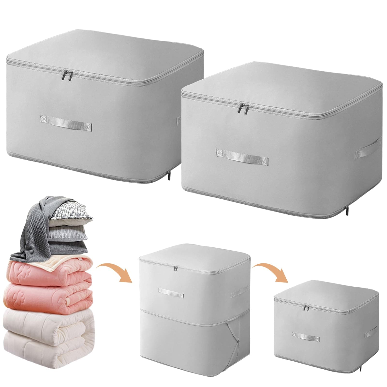 2Pack Ultra Space Saving Self Compression Organizer,Self Compression Storage Bag,Duvets Storage Bag Storage Organizer for Clothes Bedding Comforters(Grey,XL,54x42x60cm)