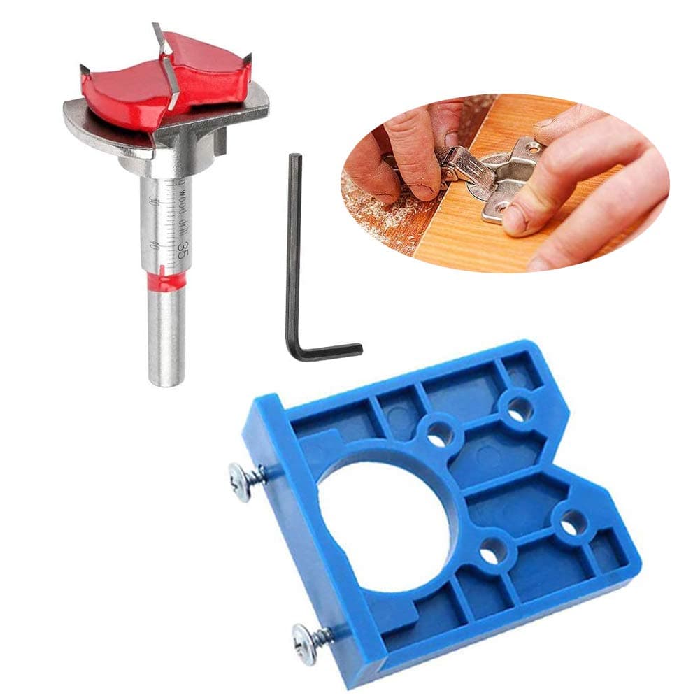 Vasyboll Concealed Hinge Boring Jig Forstner Bit Drill Guide Sets-35mm Hinge Hole Cutter for Cabinet Hinges Mounting Plates