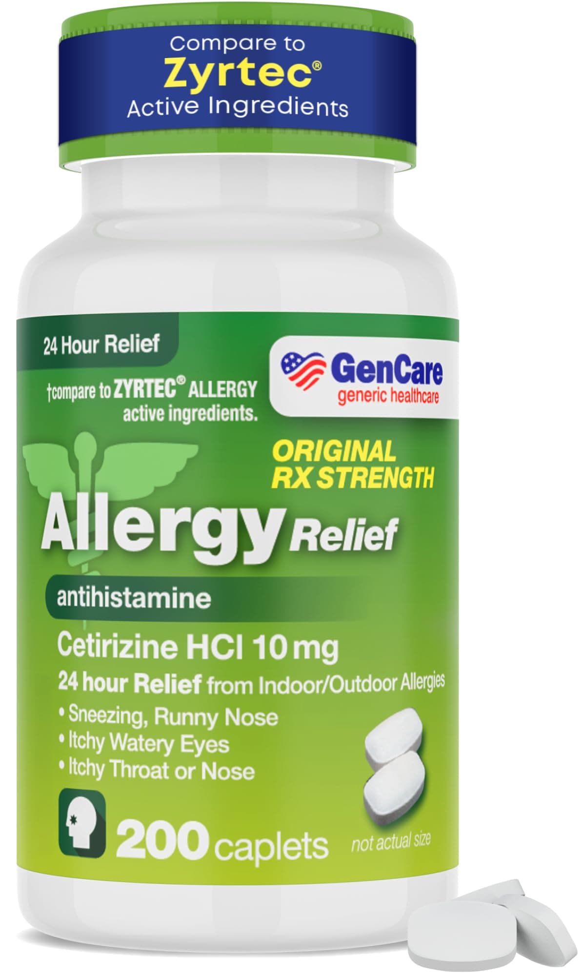 Cetirizine HCL 10 mg (200 Caplets) - 24 Hour Allergy Relief Pills - Non Drowsy Generic OTC Allergy Medication - Antihistamine Medicine for Sneezing, Runny Nose & Itchy Eyes - Generic Zyrtec