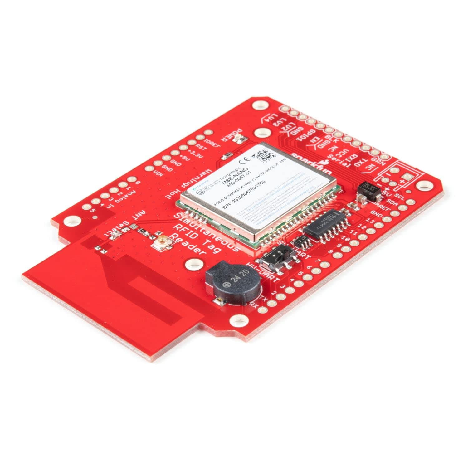 SparkFun Simultaneous RFID Reader - M6E Nano Long Distance UHF Sensor Shield Write Tags at 80msec Standard Read up to 150 Tags/sec to 96-bit EPC