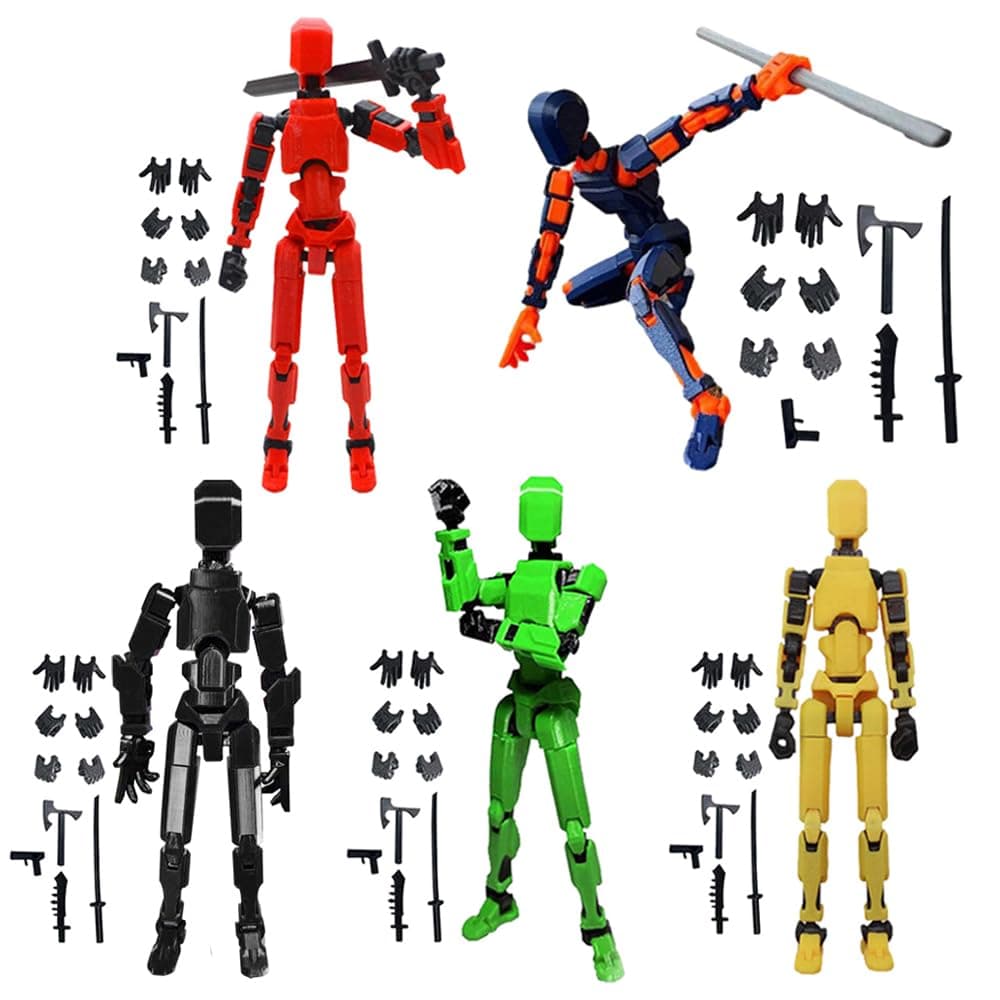T13 Action Figure Set(Assembly Completed) 3D Printed Multi-Jointed Movable Robot Dummy Set with Full Articulation for Stop Motion Animation(5 Pack)