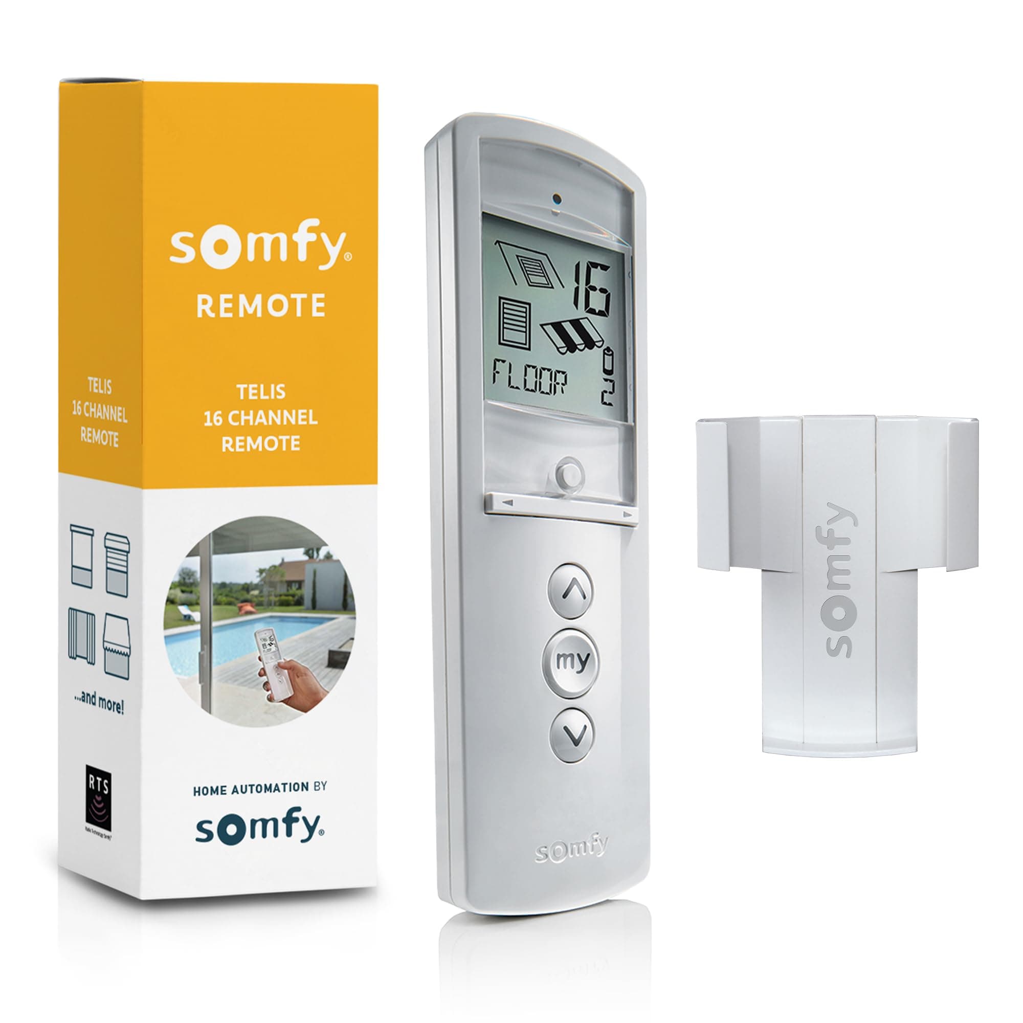 Somfy Telis 16 RTS White Remote - Advanced Multi-Channel Handheld Device for Controlling Blinds, Screens, Awnings & More - Pure Tone with On-Screen Display, Part # 1811081