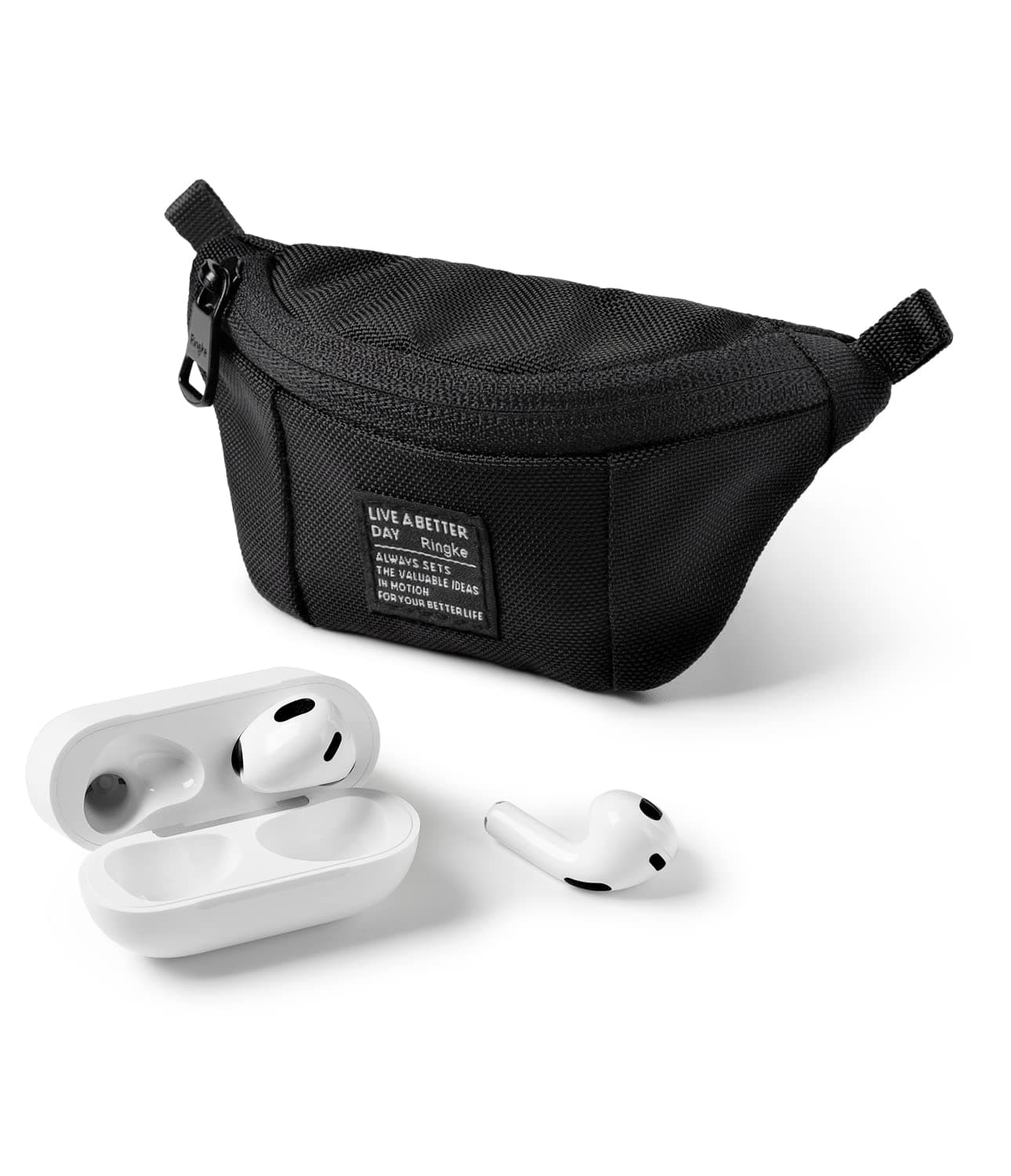 Ringke Mini Pouch Sling Bag, Small Bag for Universal Wireless Ear Buds, Durable Waterproof Keychain Backpack Accessories for AirPods Pro 3 & 2 & 1, AirPods 4 & 3 & 2 & 1 Case - Black