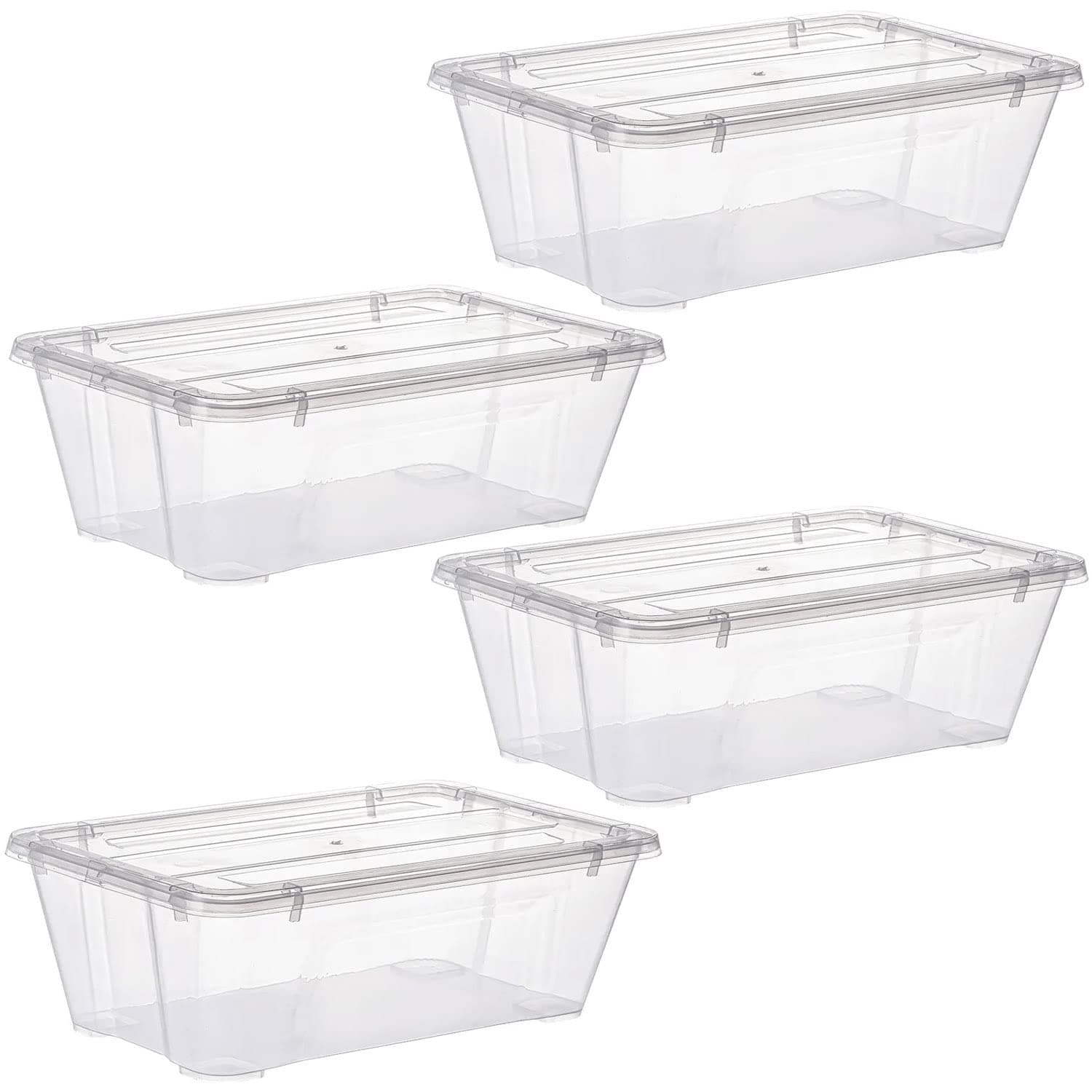 10L Storage Box With Lid Clear Plastic Organizer – 4 Stackable Containers Set Transparent Boxes Storing Kitchen Food, Toys, Tools, Medicine, Office Supplies, Arts & Crafts, Shoes