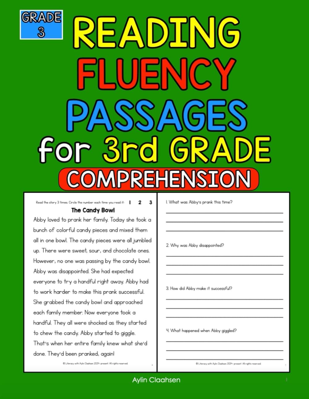 3rd Grade Fluency Passages with Comprehension Questions Workbook: Third Grade Reading Fluency Passages and Comprehension Questions for Grade 3, ... Passages for Ages 8-9 (K-5 Fluency Passages)
