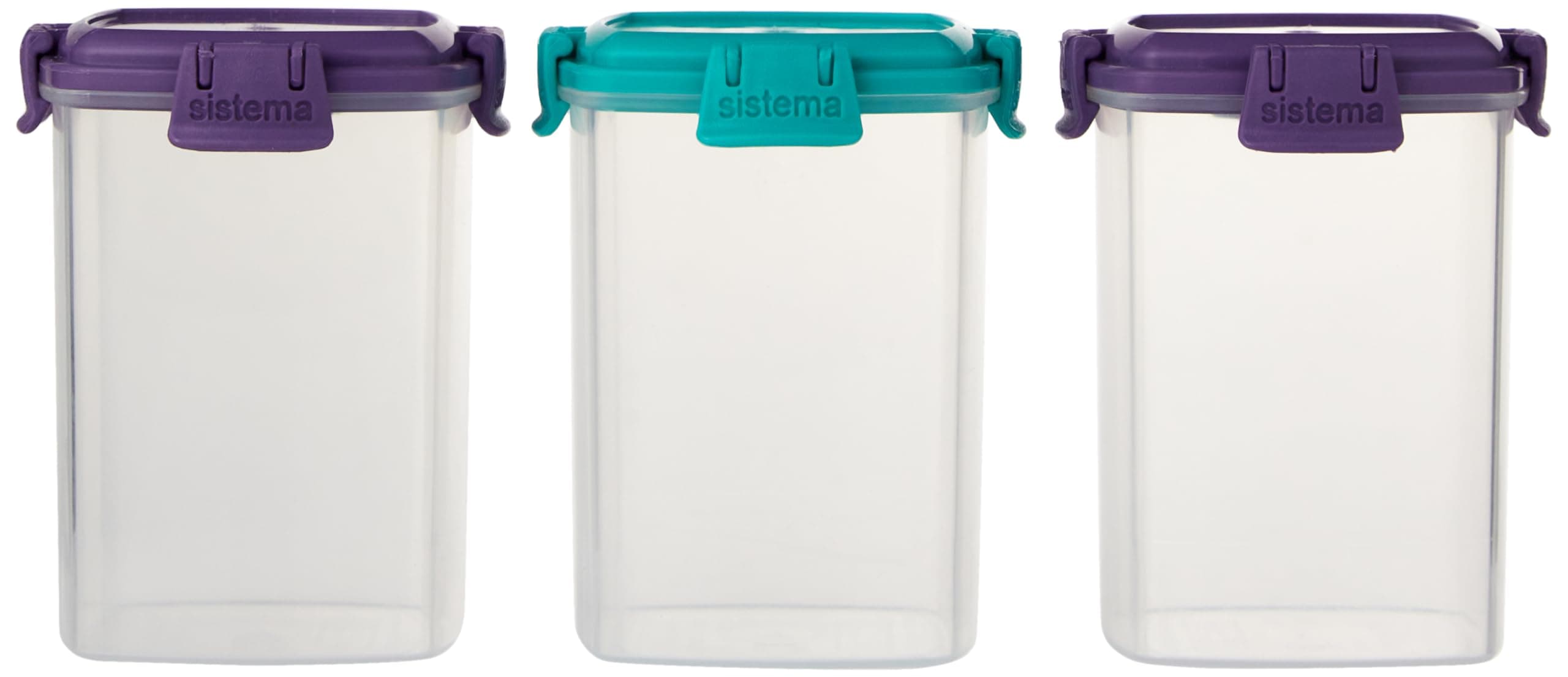Sistema Medium Knick Knack Pack TO GO | Stackable Storage Containers with Lids | 138 ml | BPA-Free | Green, Blue & Purple Lids | 3 Count