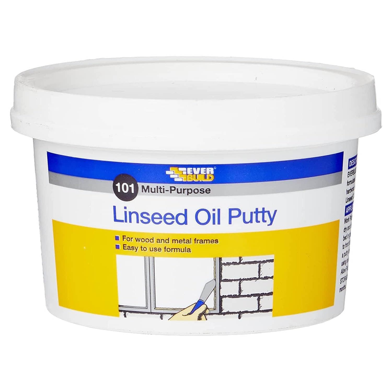 Everbuild 101 Multi-Purpose Linseed Oil Putty – Suitable for Single Pane Glass – Natural – 500g