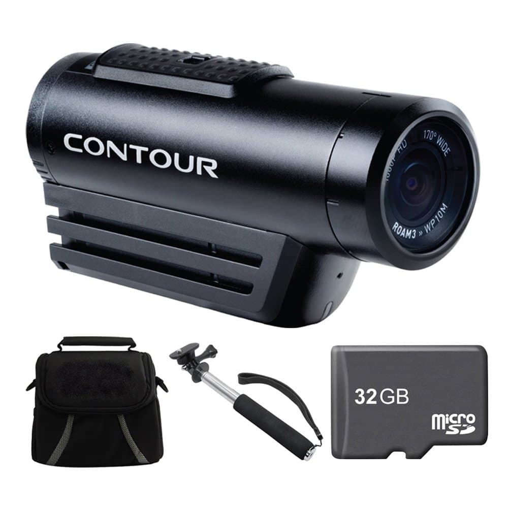 Contour ROAM3 Action Cam Ready for Adventure Bundle - Includes Camera, Telescopic 43" Selfie Stick, 32 GB Micro SD Memory Card, Compact Deluxe Gadget Bag
