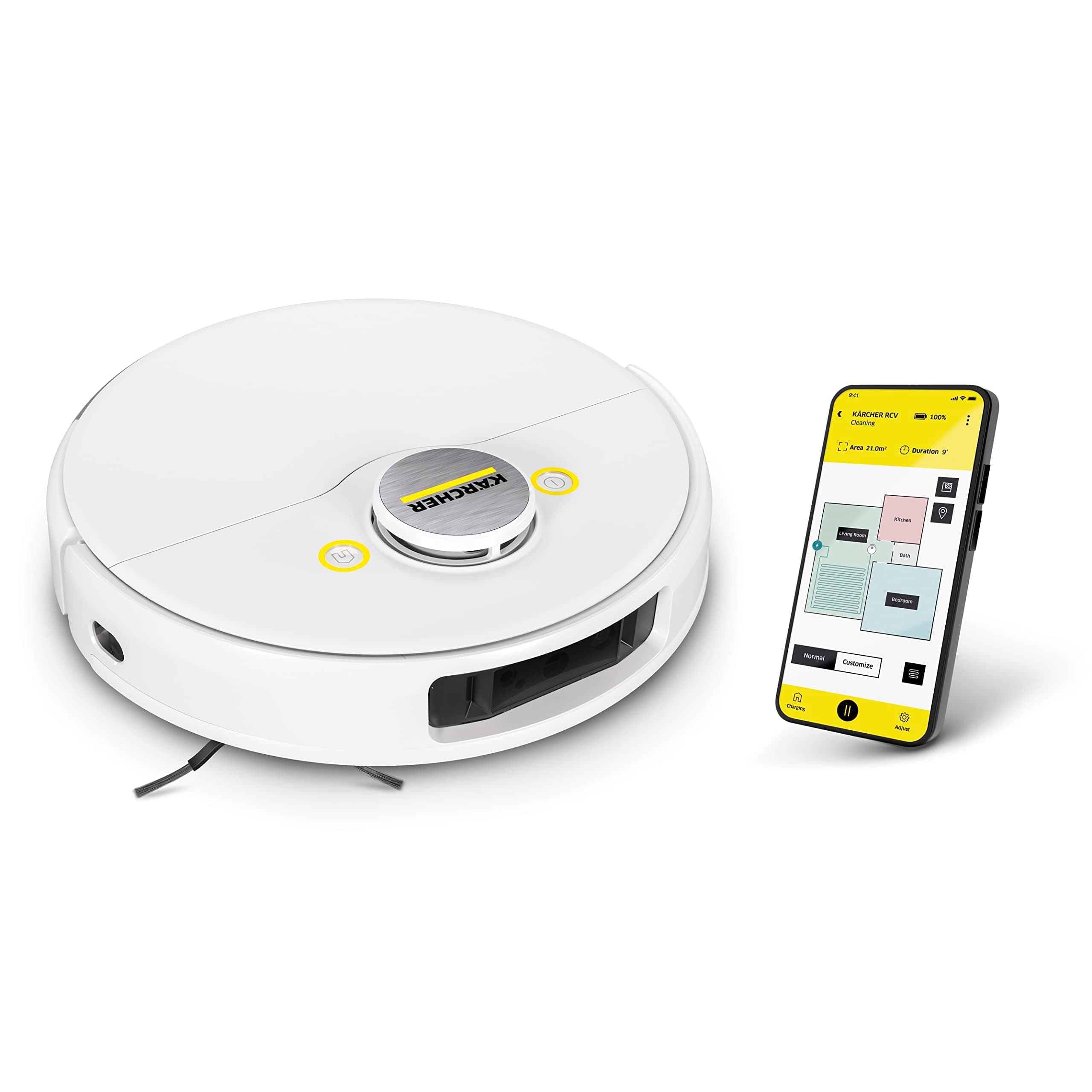 Karcher RCV 5 Robot Vacuum Cleaner with Mop Function 5000Pa, Remote Control via App, LiDar Navigation, Dual Laser and AI, Floor Mapping, Obstacle Recognition, 140 min Run Time, Hard Floors and Carpets
