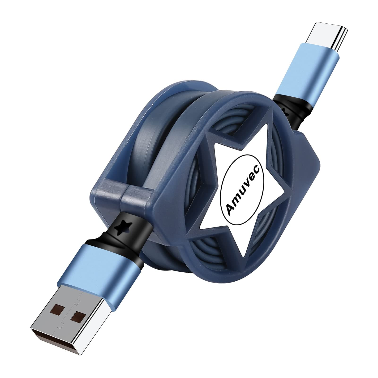 Amuvec USB Type C Cable, Retractable USB 3.0 Type C Power Data Fast Charging Cable, for Samsung Galaxy S22 S21 S20 A12 S10 S9 Note 20 10 9 A3, Huawei P40 P30, Pixel, Xiaomi, Sony, Moto, LG, PS5-1M
