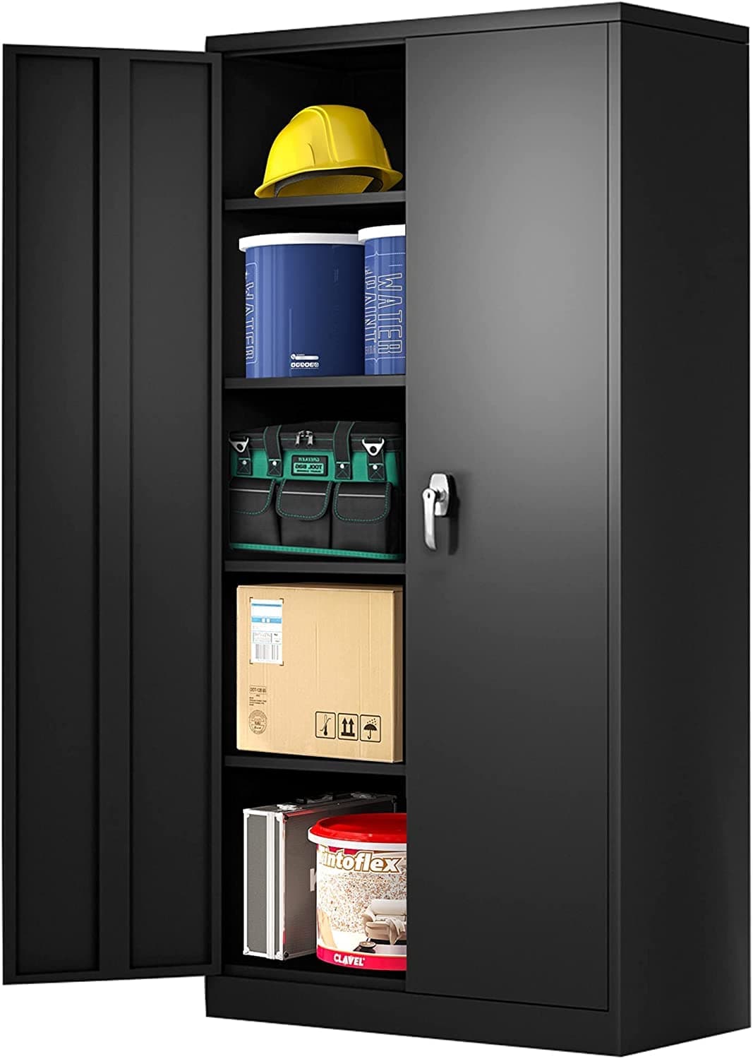 Atripark Metal Storage Cabinet with Doors, Lockable Steel Cabinet with 4 Adjustable Shelves, 72'' Tall Metal Cabinet, Black Storage Cabinet for Home Office,Garage,Warehouse