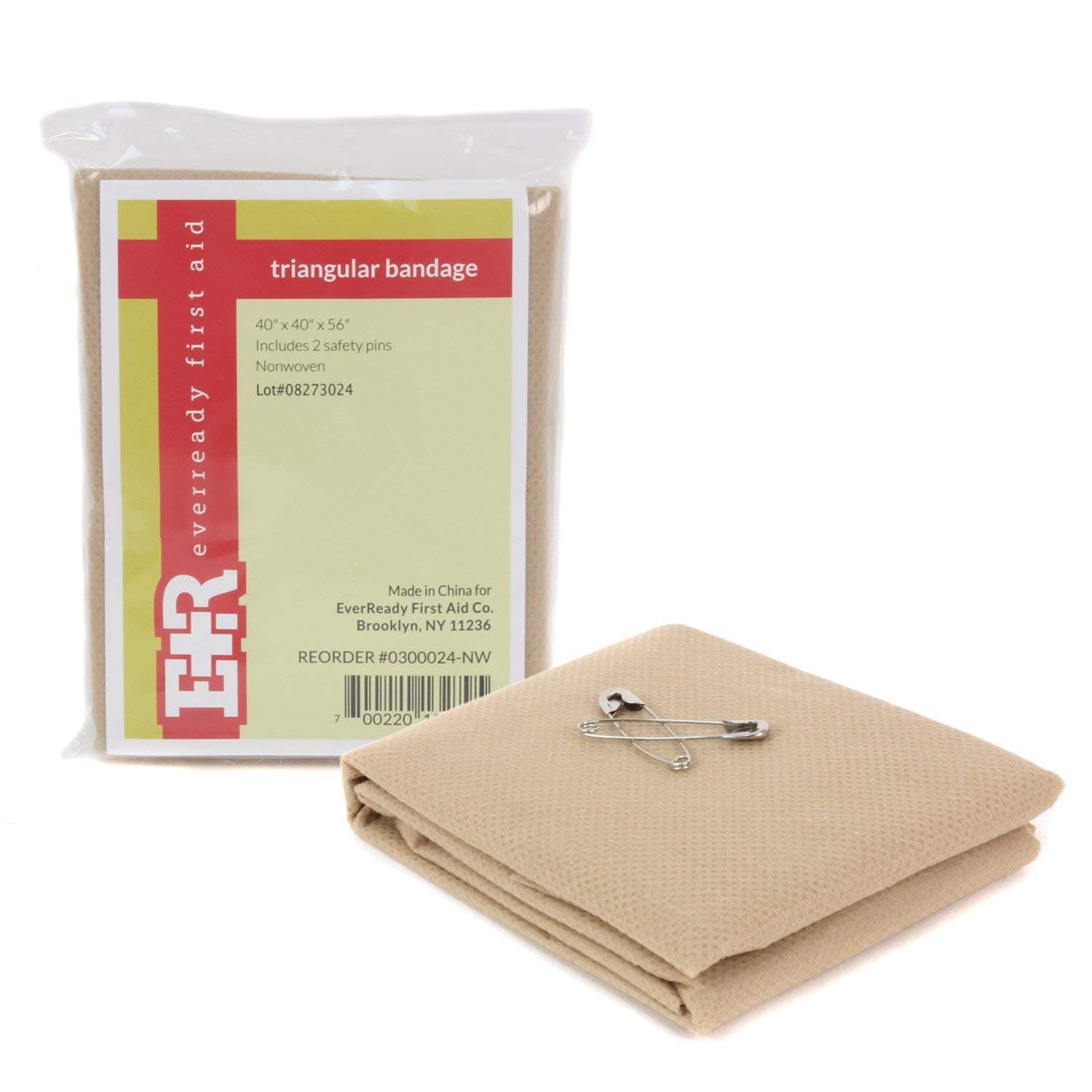 Ever Ready First AidTriangular Bandage, 40" x 40" x 56", 12-Piece-Non-Woven-Cotton-Triangular-Bandages