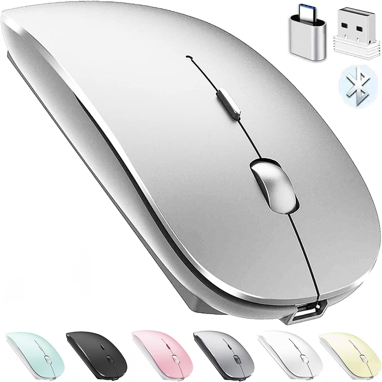 PEIBO Bluetooth Mouse for Notebook Pro Laptop PC Rechargeable Wireless Bluetooth Mouse Compatible withr MacBook pro MacBook Air Mac Sliver
