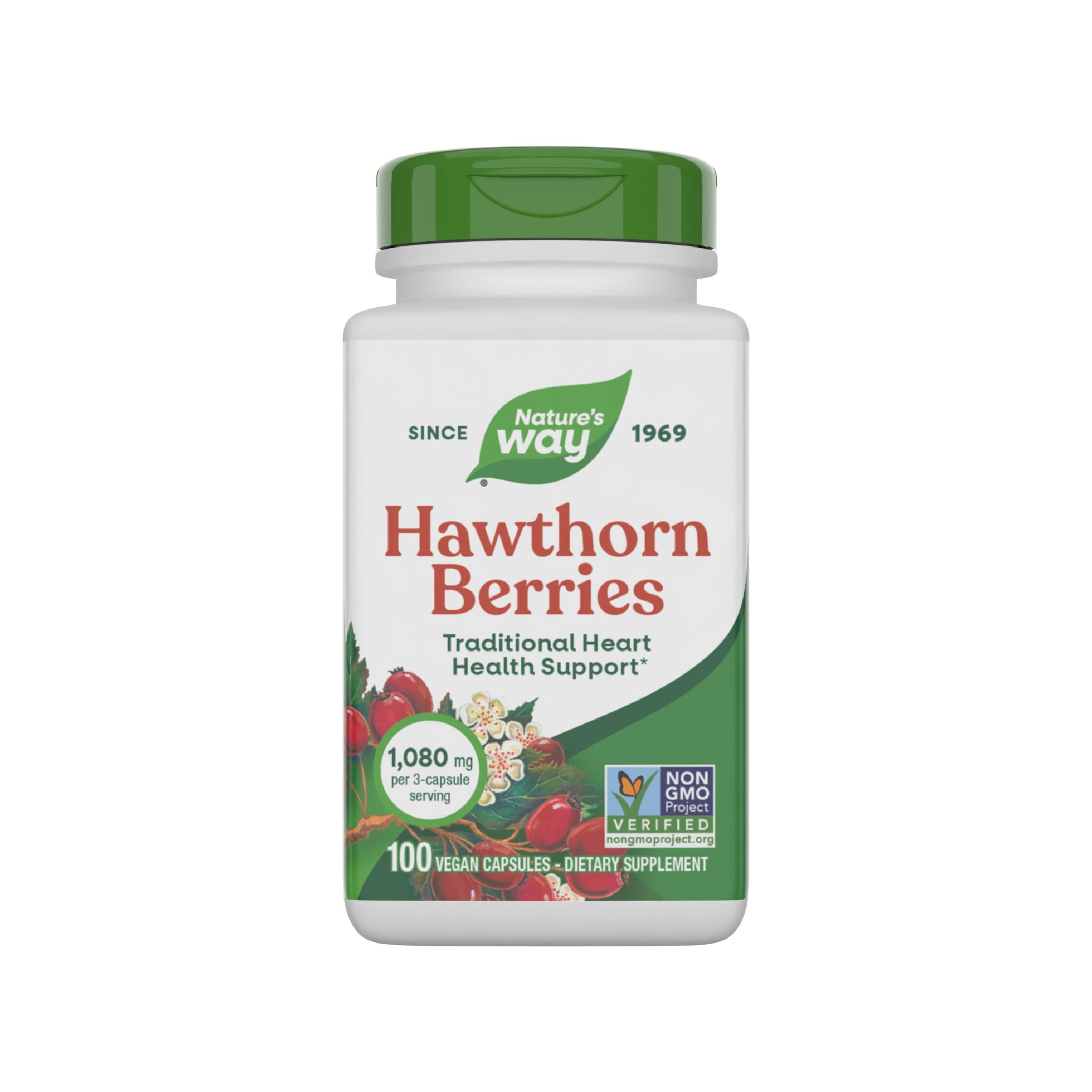 Nature's Way Herbal Hawthorn Berries, Traditional Heart Health Support*, 100 Vegan Capsules (Packaging May Vary)