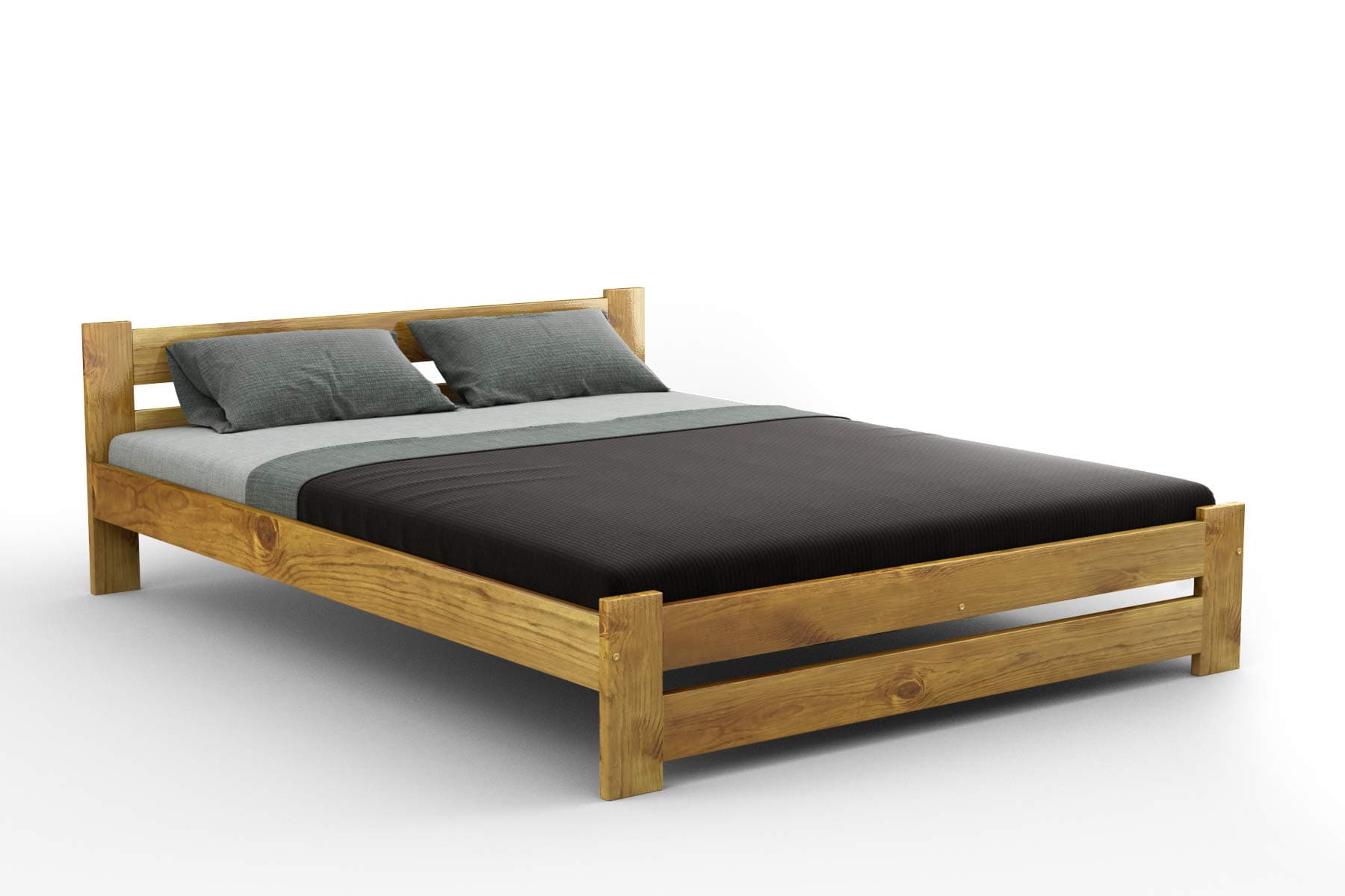 New wooden solid pine small double bed frame"F6" with sturdy plywood slats (4ft, oak)