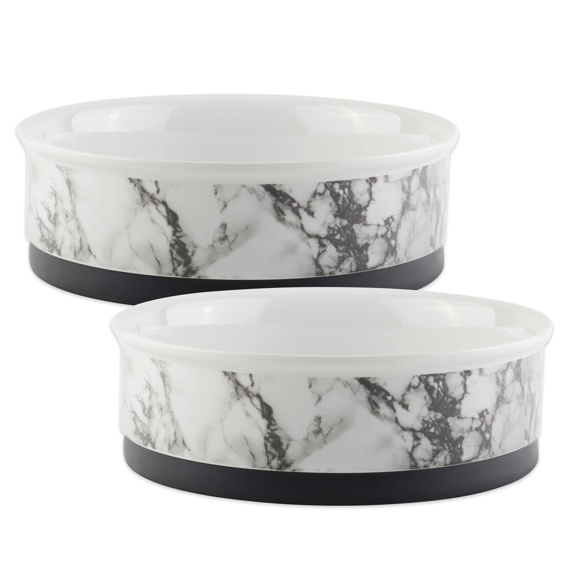 Bone Dry Pet Bowl Collection Ceramic Set, Medium, Marble, 2 Count White