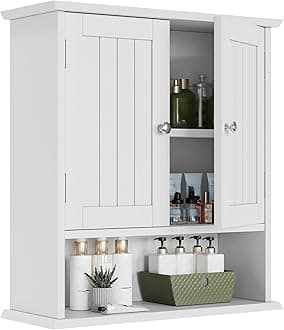 Smuxee White Bathroom Cabinet Wall Mounted, Small Bathroom Medicine Cabinet with 2 Door Adjustable Shelves, Bathroom Wall Cabinet Over Toilet for Laundry Room Kitchen