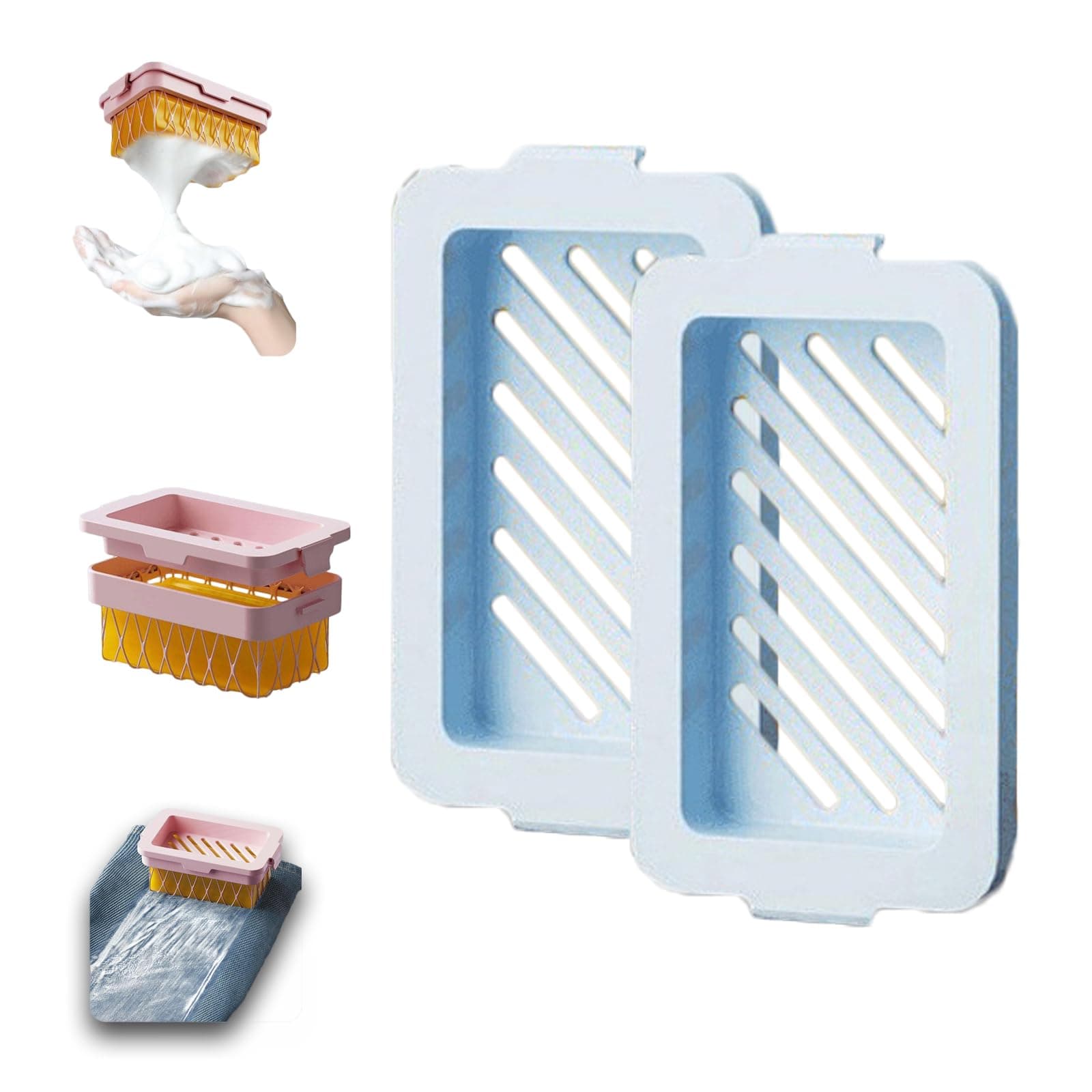 Highly Elastic Mesh Soap Bubble Box, 2024 Multifunctional Laundry Soap Box, Portable Net Foaming Soap Case for Bathroom, Kitchen, Toilet, Laundry (Blue, 2PCS)