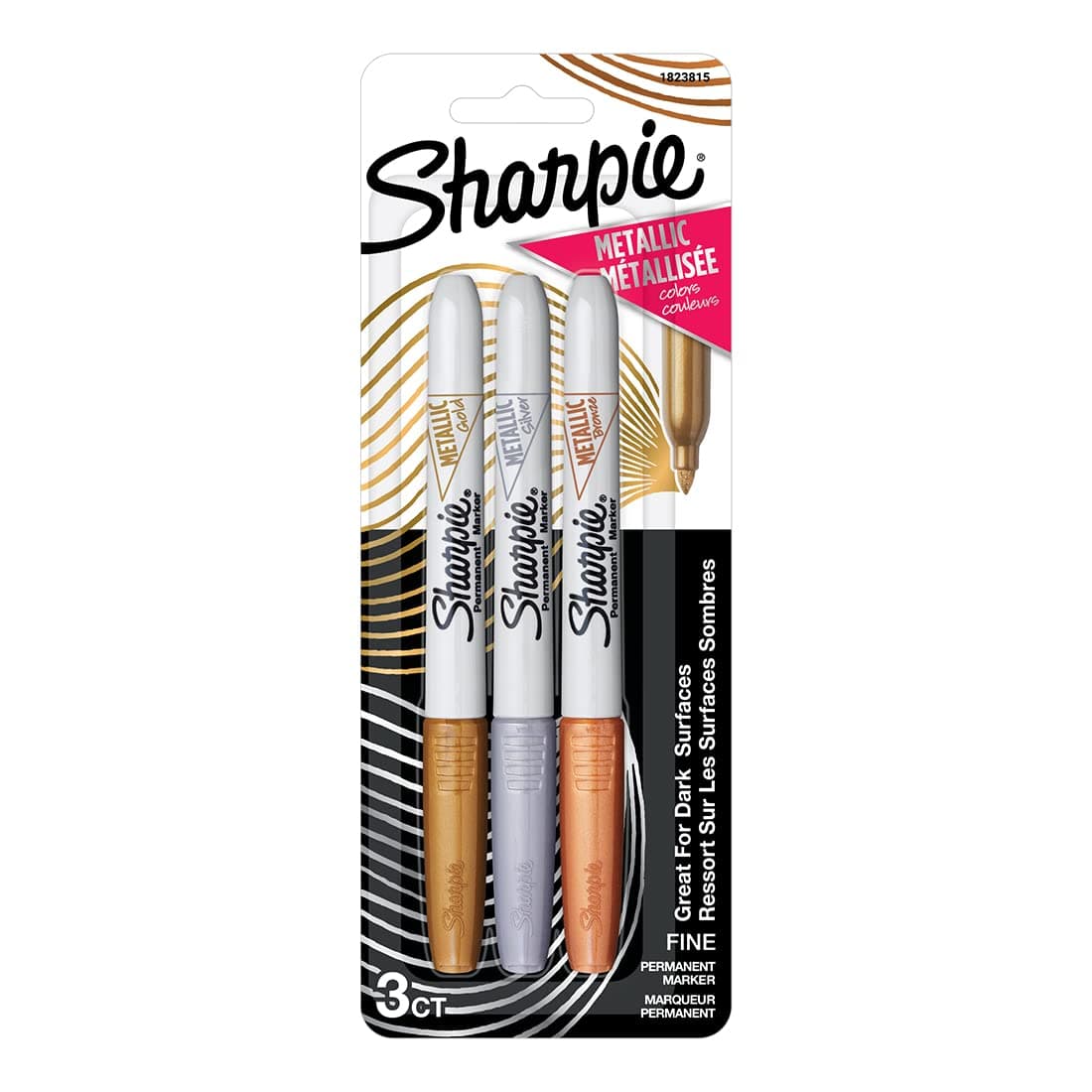 Sharpie Metallic Assorted Fine Tip Permanent Marker for Precise Writing |Suitable for Multipurpose Usage| Smudge Free | Office Stationery Items | Pack of 3