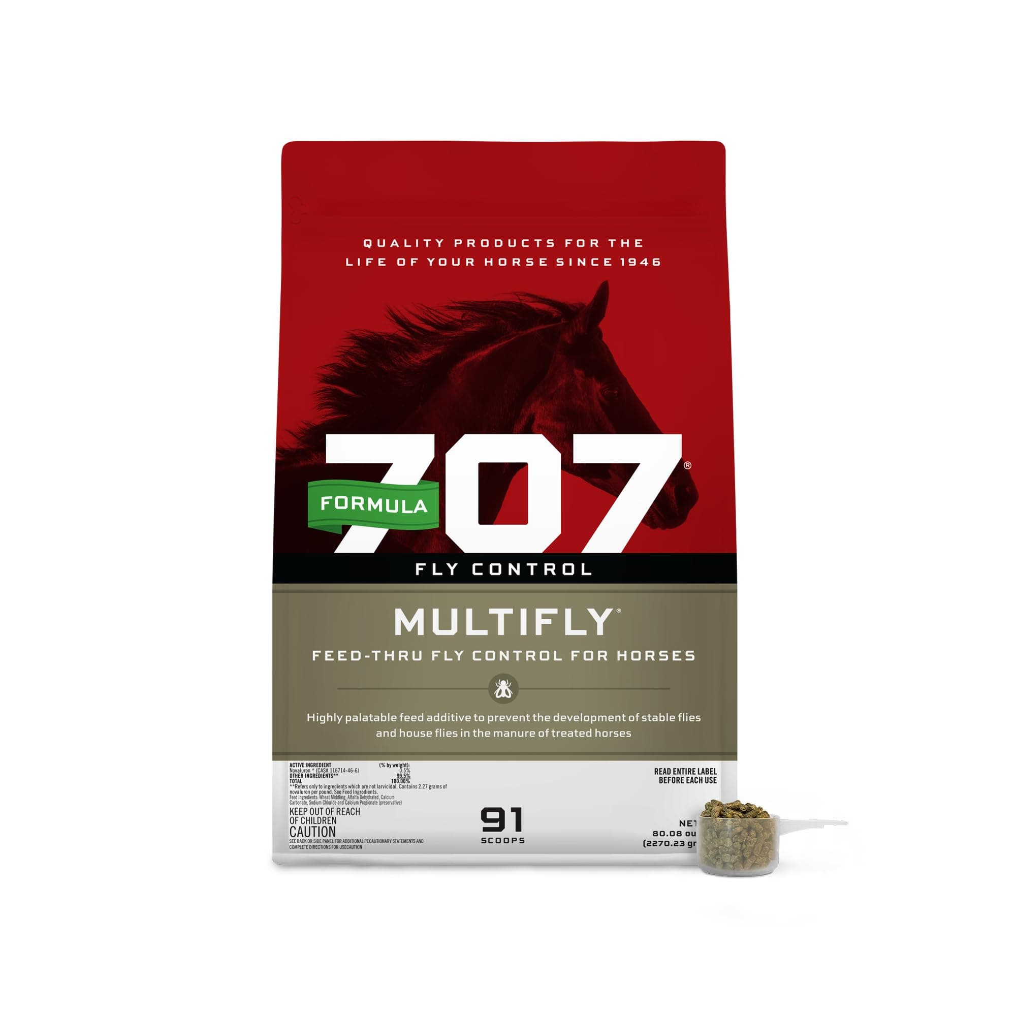 Formula 707 MultiFly Feed-Thru Fly Control Pellets for Horses - Palatable & Safe Fly Population Reduction (5 lb Bag - 91 Servings)