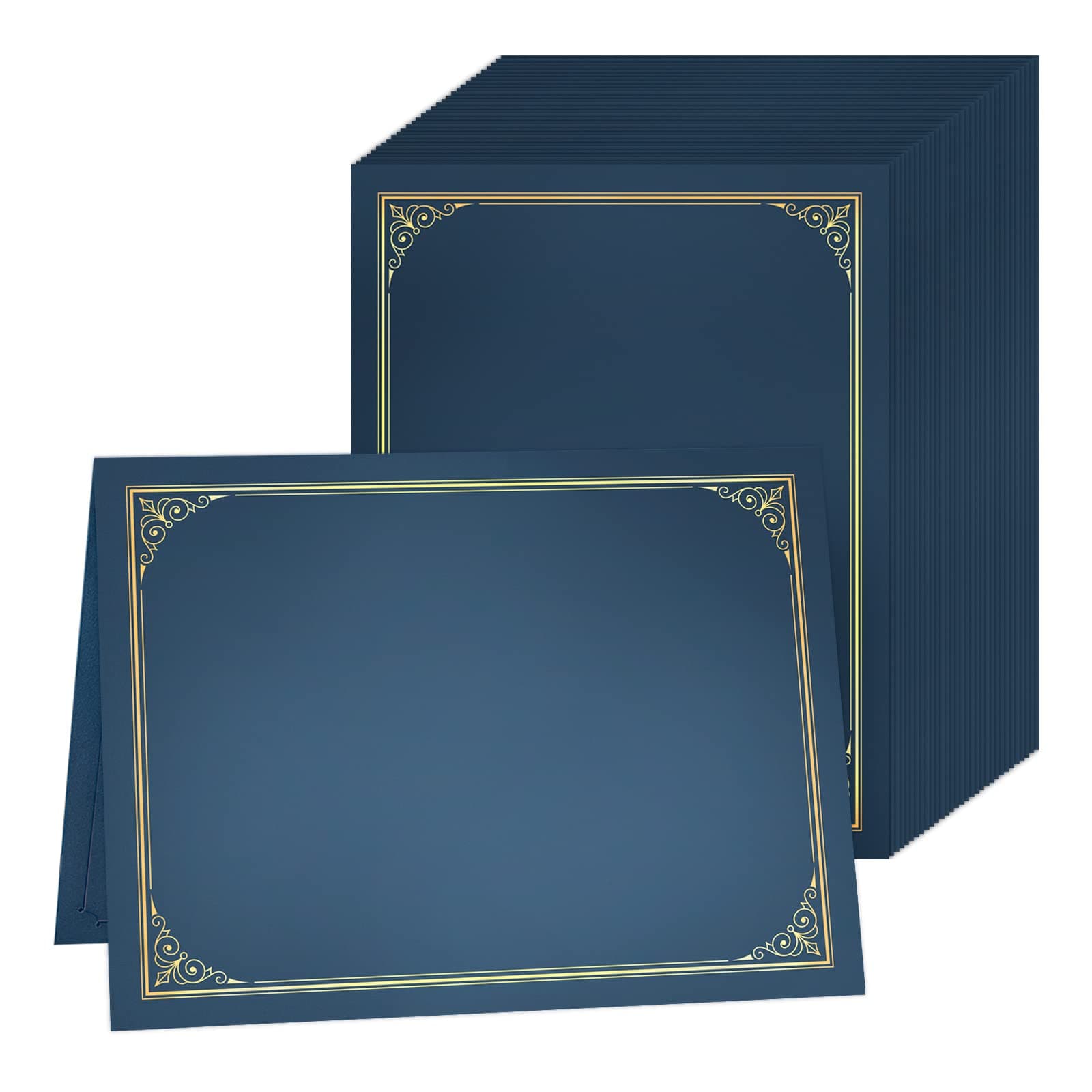 SUNEE Certificate Holders(Blue, 30 Packs, New Pattern), Diploma Covers Gold Foil Border, for Letter Size 8.5x11 Certificates, Cardstock, Document Papers