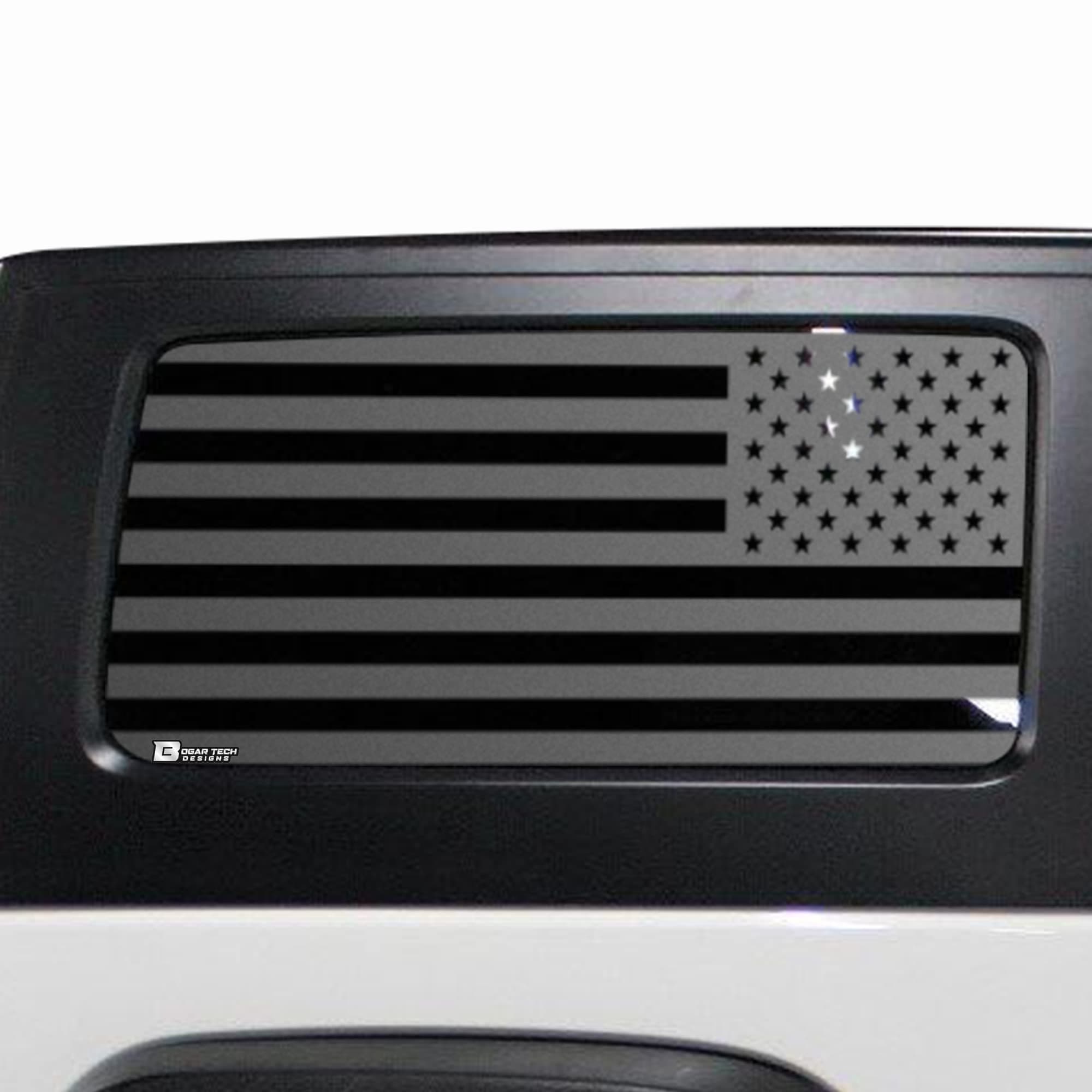 BOGAR TECH DESIGNS - Precut American Flag Rear Side Quarter Window Decal Stickers Compatible with 2 Door Jeep Wrangler JK 2011-2018, Matte Black