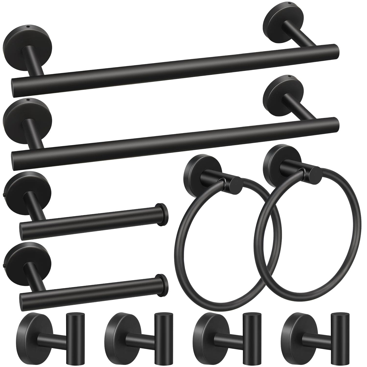 RUBY.Q Bathroom Hardware Set, 10pcs Matte Black Stainless Steel Bathroom Hardware Set, Bath Hardware Set Including 16" Hand Towel Bars, Toilet Paper Holders, Towel Rings, Robe Towel Hooks