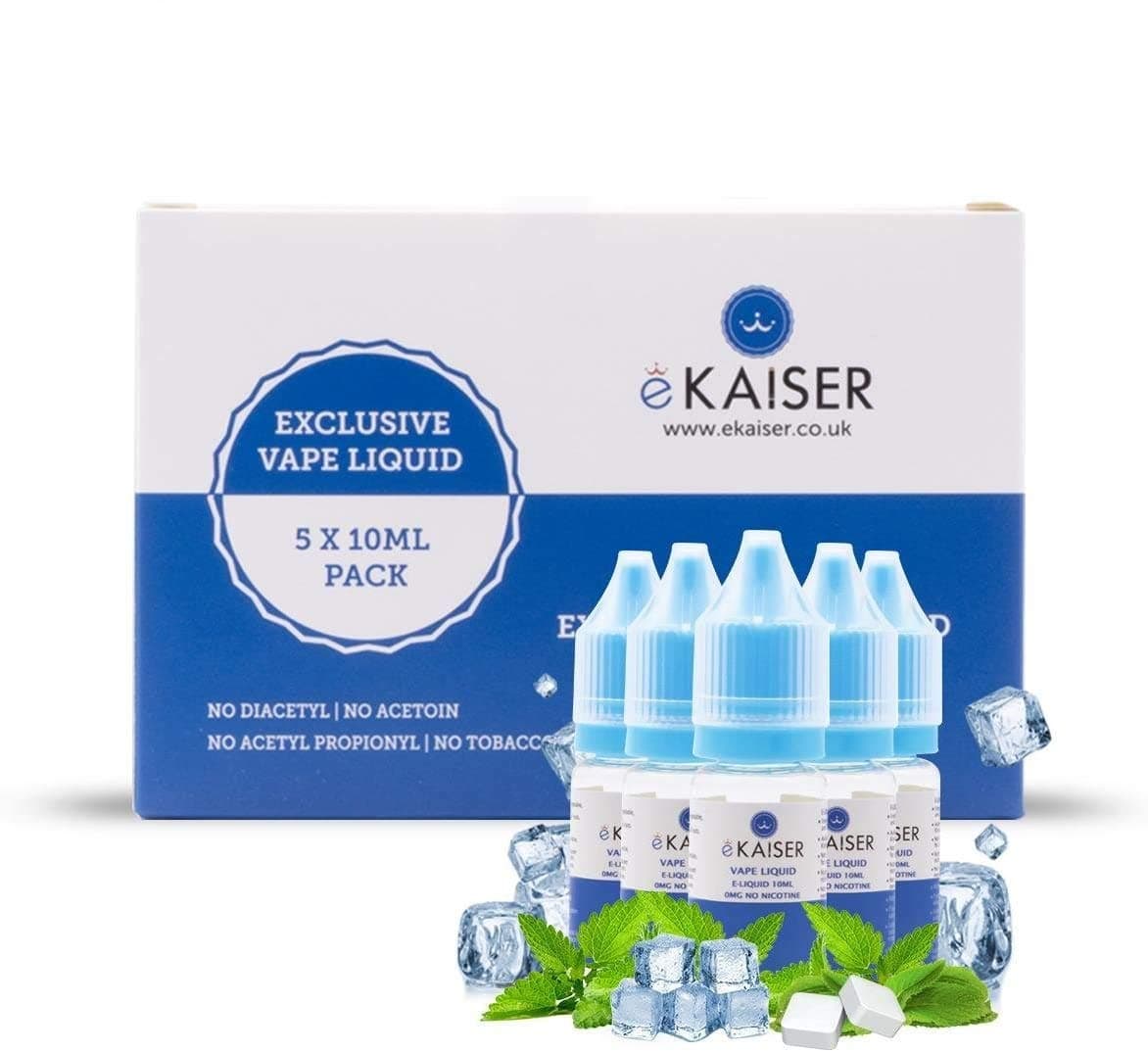 eKaiser 5 Pack Eliquid Mint-Menthol 5 x 10ml Bottles of 0mg E-Liquid Nicotine Free eJuice for e-Cigarettes and Eshisa Eliquid for E-Cigarette and Eshisha