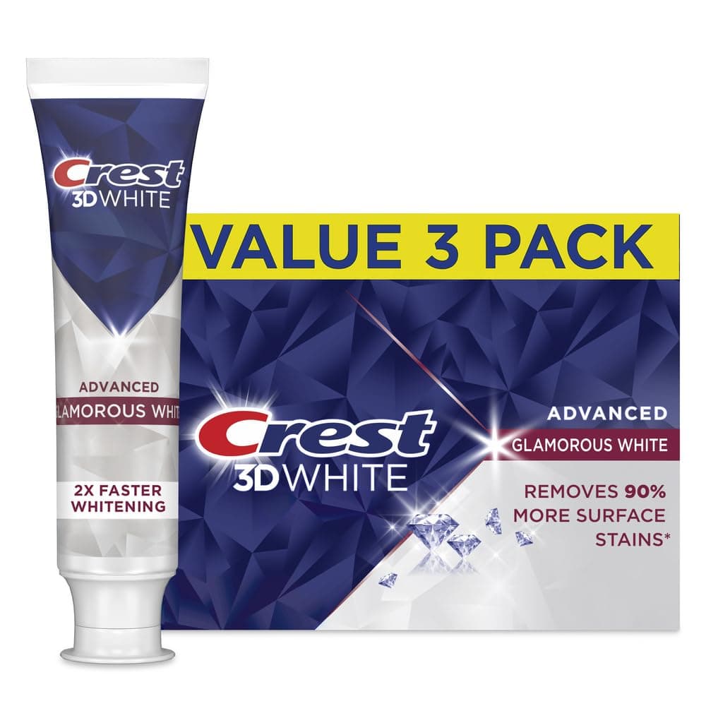 3D White Advanced Glamorous White Teeth Whitening Toothpaste, 3.3 oz, Pack of 3