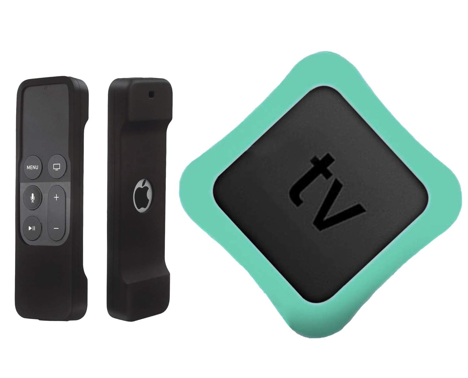 Remote Case and TV Box Case Compatible for Apple TV 4K 4th Generation, Auswaur Shock Proof Silicone Remote Cover Case Compatible for Apple TV 4th Gen 4K Siri Remote Controller and TV Box-Black & Aqua