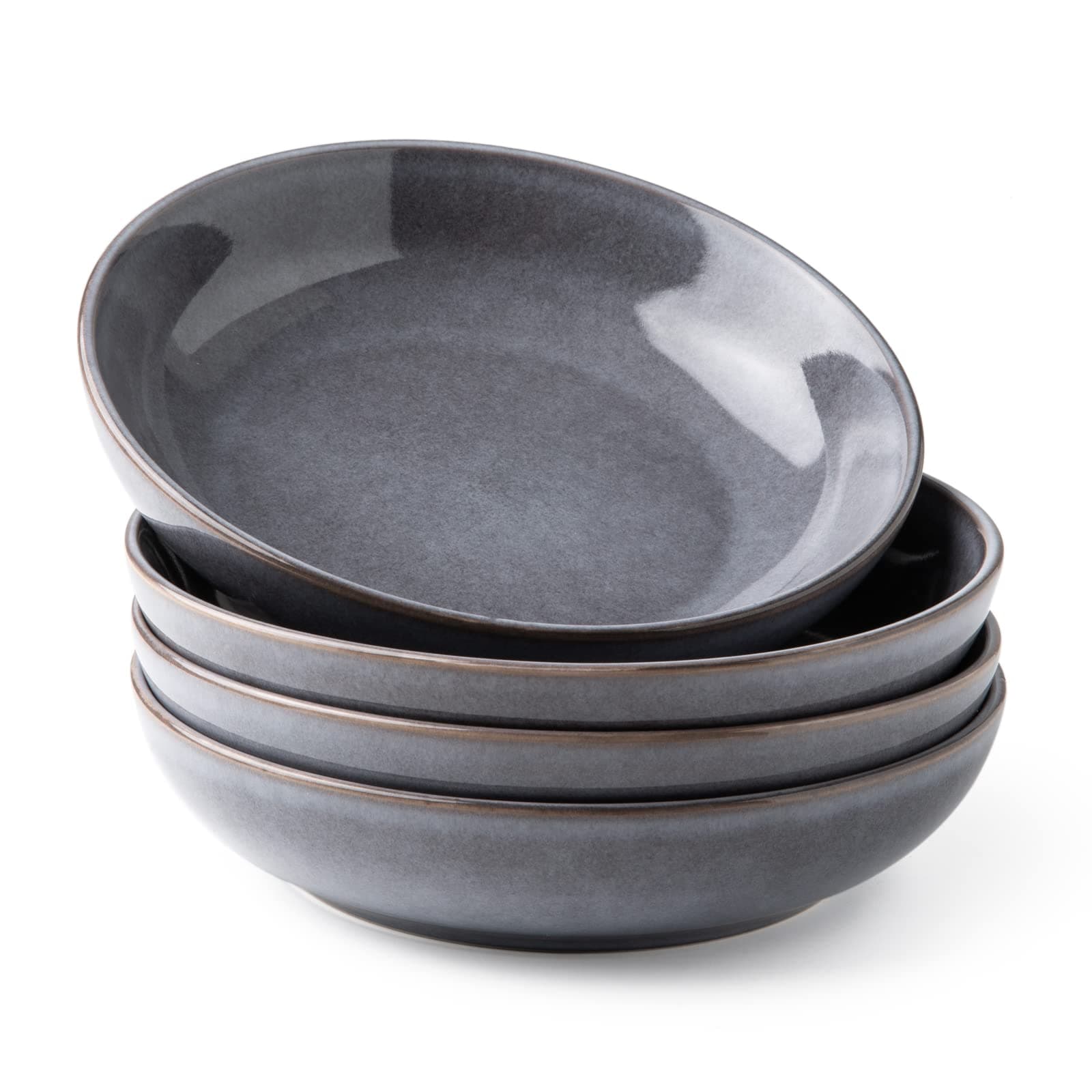 AmorArc 8.5'' Large Pasta Bowls, 36oz Stoneware Pasta Serving Bowls Set of 4 for Kitchen, Wide Bowls for Pasta,Salad,Fruit,Oatmeal, Microwave Safe, Reactive Glaze-Gray