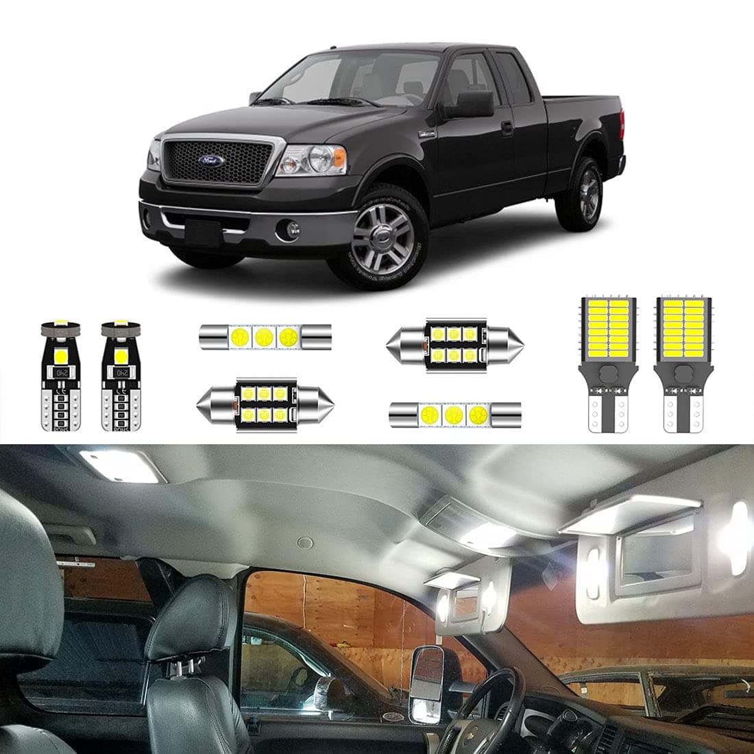 13PCS Super Bright White LED Interior Lights Kit Package for Ford F150 2004 2005 2006 2007 2008 + Cargo Lights + License Plate Lights and Install Tool