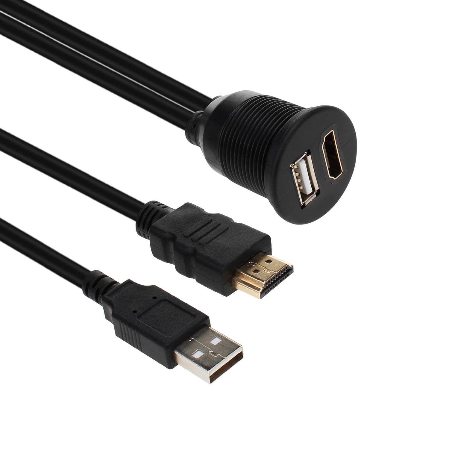 LDKCOK USB 2.0 Mount Cable –USB Extension Flush, Dash, Panel Mount Cable, for Car, Boat, Motorcycle and More (2.0+hdmi-6.6ft/2m)