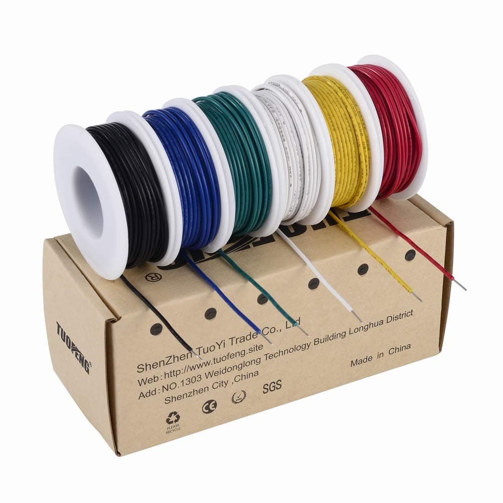 TUOFENG 22 awg Solid Wire Solid Wires Kit-6 Different Colored 9 Meter spools 22 Gauge Jumper Wires Hook up Wire Kit