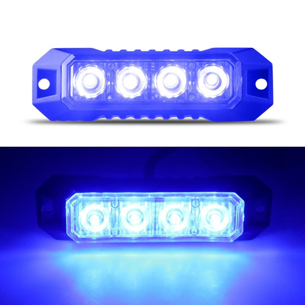 Raryloy LED Emergency Strobe Light 4LED Surface Mount Strobe Warning Emergency Flashing Blue Light for Car Truck Van Off-Road Car ATV SUV