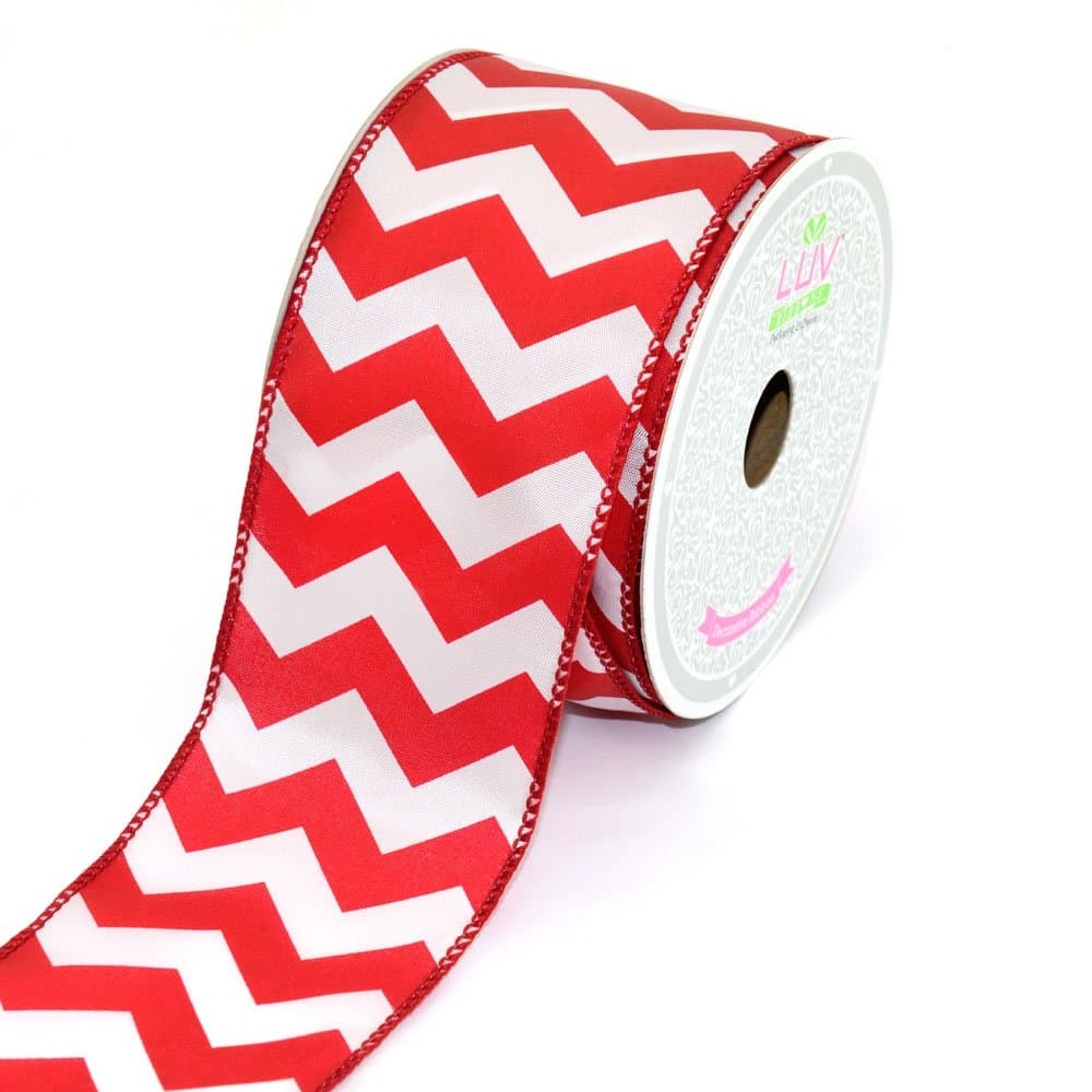 LUV RIBBONS by Creative Ideas 2-1/2-Inch Large Chevron Print Ribbon, 10-Yard, Red
