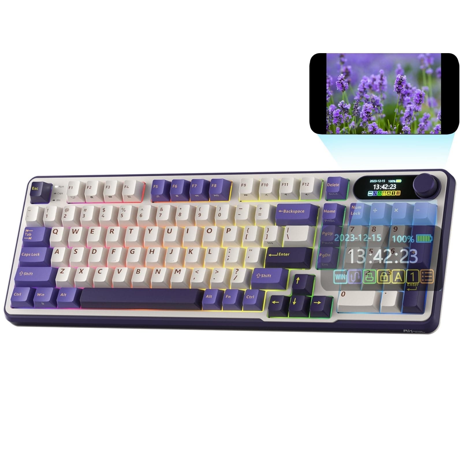 S98 Mechanical Keyboard, with Smart Display and Knobs, Top Mount 96% Wireless Mechanical Keyboard BT/2.4G/USB-C, Hot-Swappable, Software Support, Large Capacity Battery, 98 Keys
