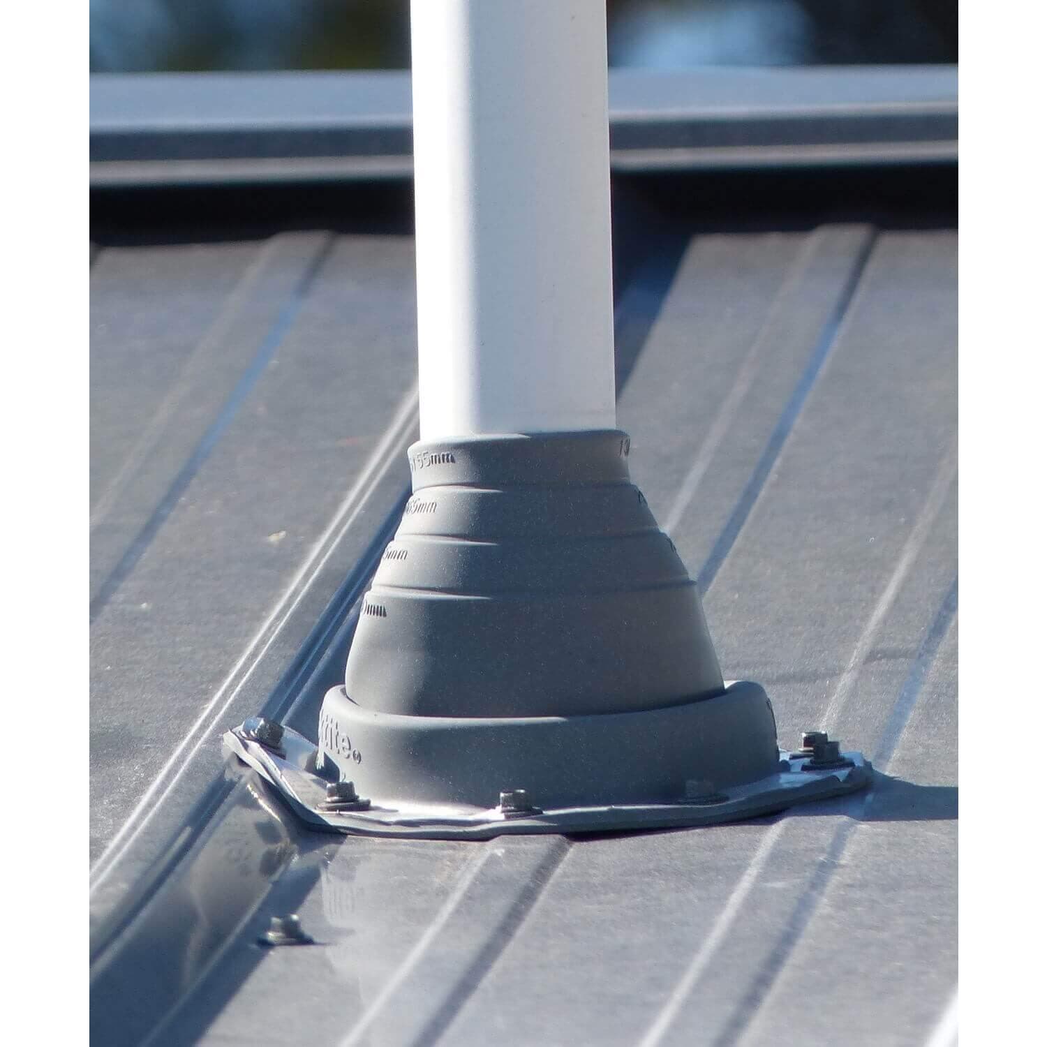 DEKS DEKTITE SQUARE BASE PIPE FLASHING BOOT: #3 (DFE103B) BLACK Square Base EPDM Flexible Pipe Flashing Dektite (for OD pipe sizes 1/4" - 5")~Roof Jack Pipe Boot~pipe flashing
