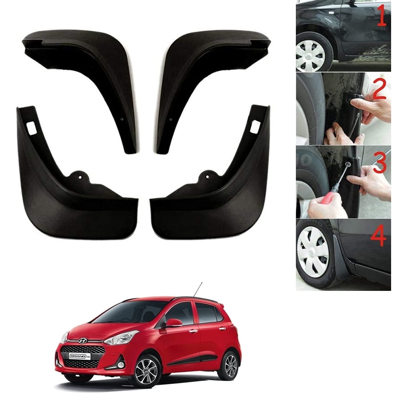 Auto Addict Car Mud Flaps Splash Guards (O.E Type Custom,4 pcs) for Grand i10(2014-2019)
