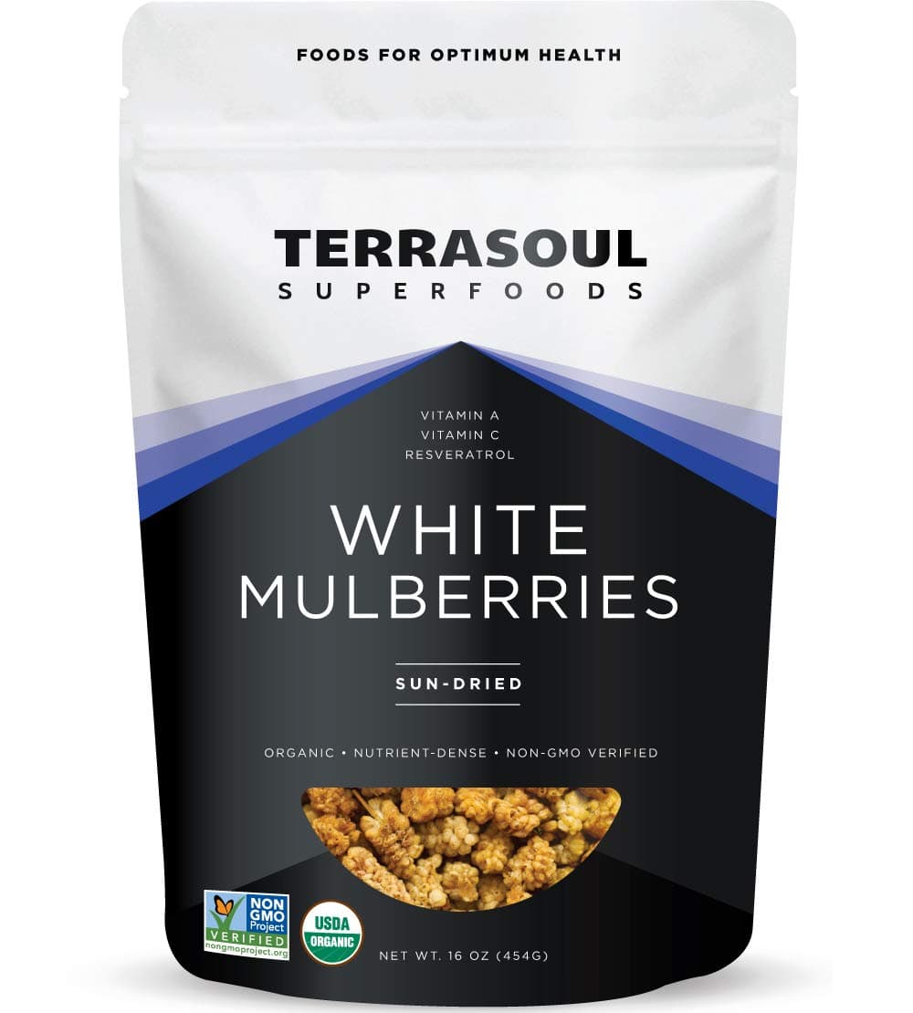 Organic Sun-dried White Mulberries, 2 Lbs (Pack of 2), Sweet Superfood Snacking, Smoothie Booster, and Nutrient-Packed Yogurt Topping