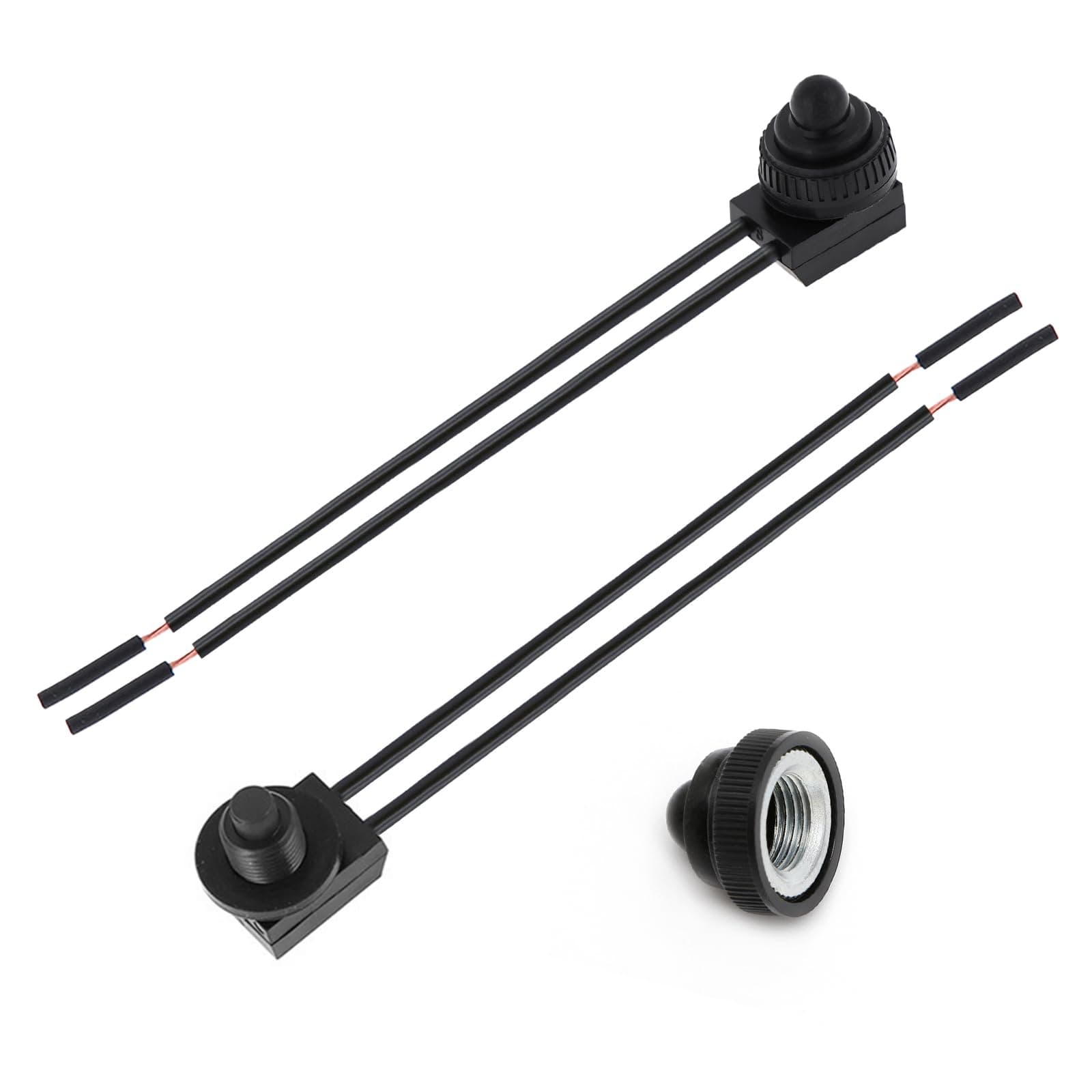 2PCS Push Button Switch with Wire, 12V Waterproof KP107 ON/Off Switch for Cars/Motorcycles/Trucks/Boats (Black)