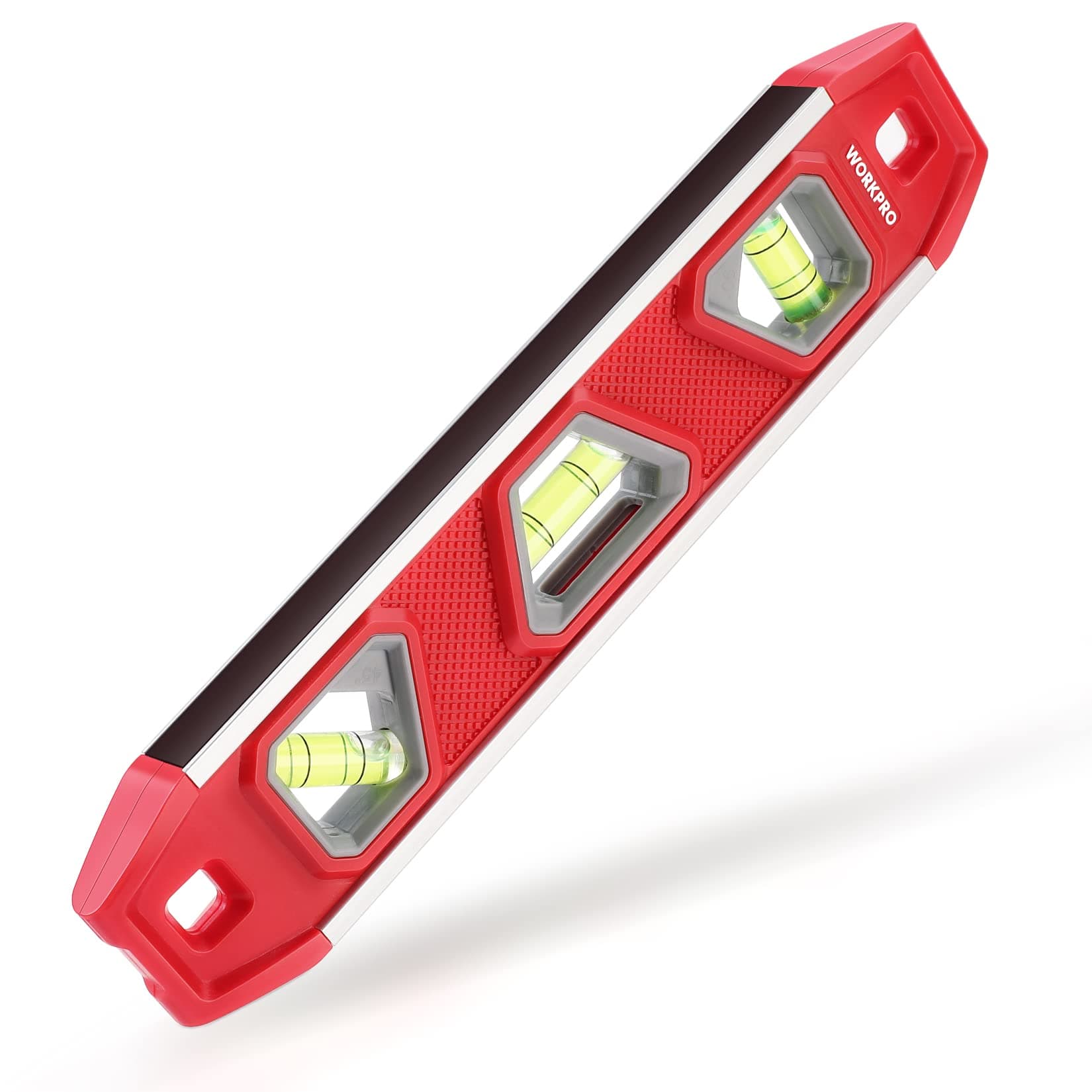 Magnetic Spirit Level 23 cm, Mini Spirit Level Magnetic Torpedo Level with 3 Vials 45°/90°/180°, Impact-Resistant Block Level, Aluminium Frame, Strong Magnet, Readable Top for Builders