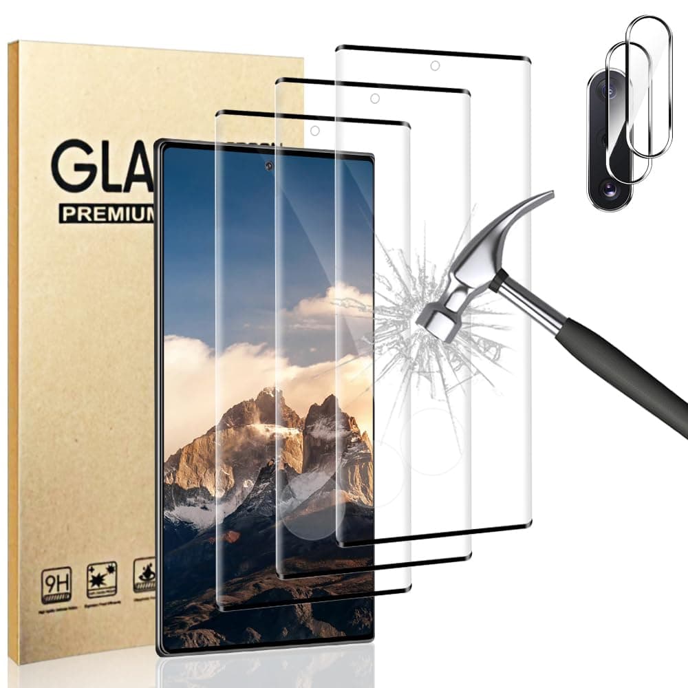 [3+2 Pack] Galaxy Note 10 Glass Screen Protector and 2 Pack Camera Lens Protector, Fingerprint Unlock, 3D Full Coverage, 9H Tempered Glass Scratch Resistant, for Samsung Galaxy Note 10 5G 6.3 Inch