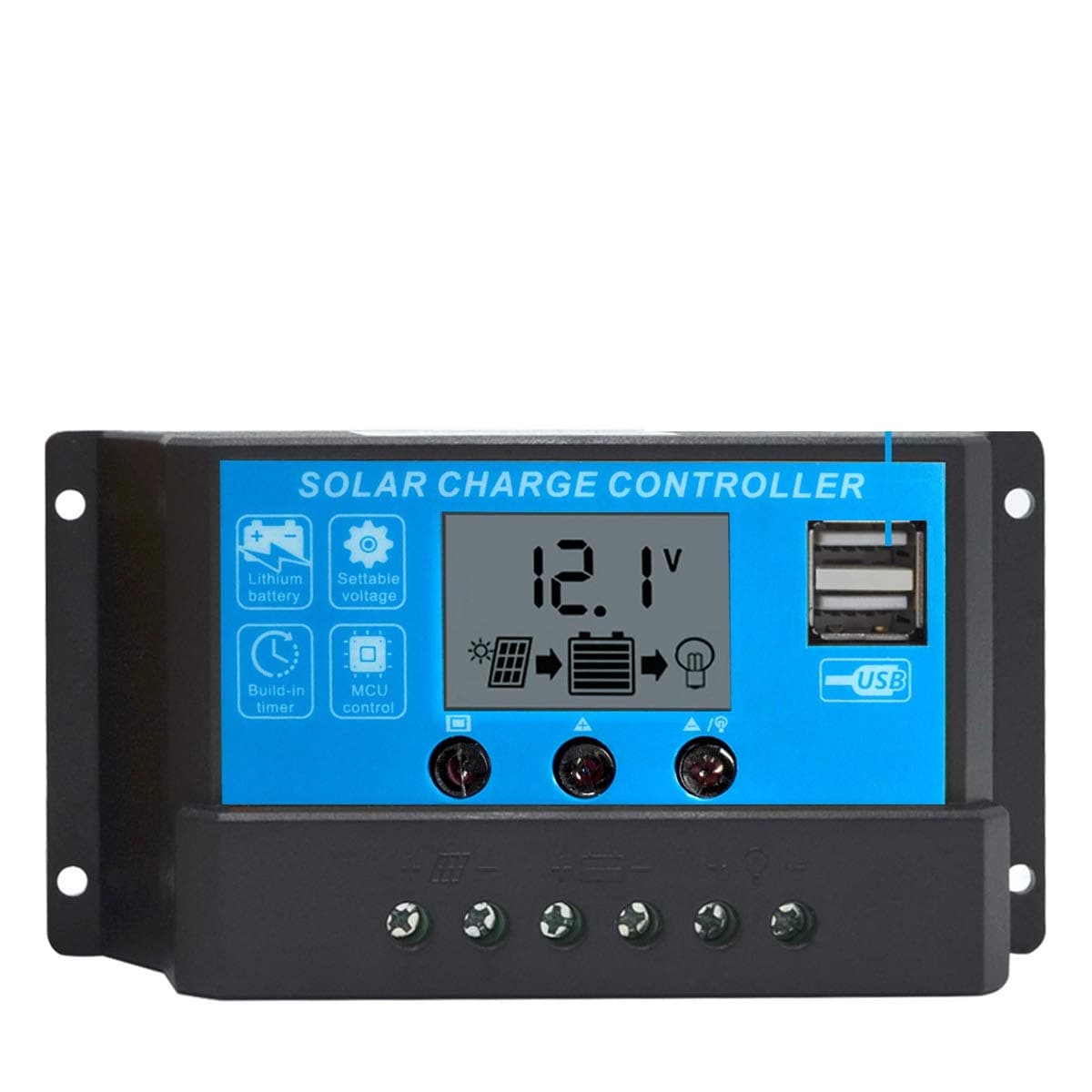 10Amp PWM Solar Charge Controller Solar Panel Battery Intelligent Regulator with USB Port LCD Display 12V/24V