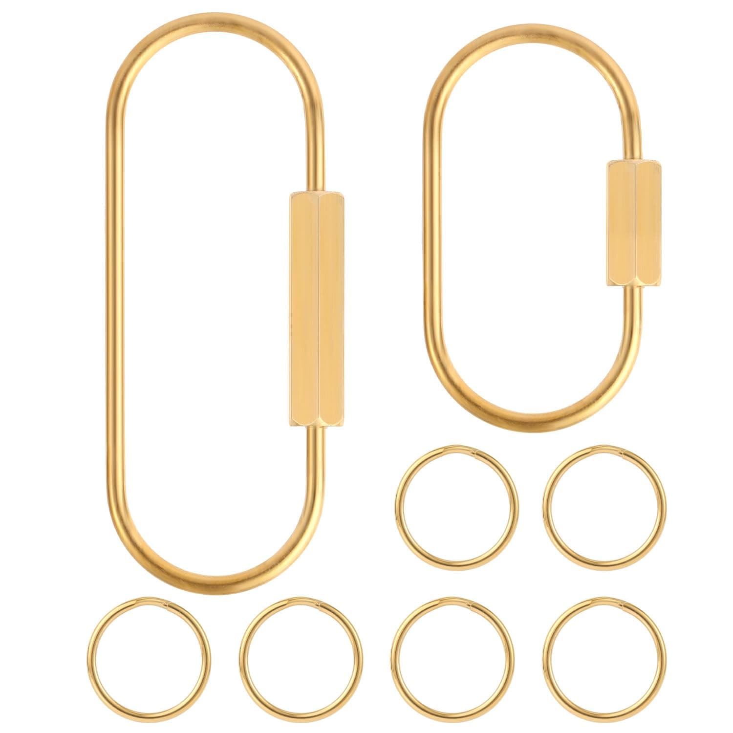 2pcs Brass Screw Lock Keychains, with 6 Brass Key Ring Universal Gold Keychain Clips Simple Style Key Fob Holder Carabiner Keychain Car Key Keychain for Man Women