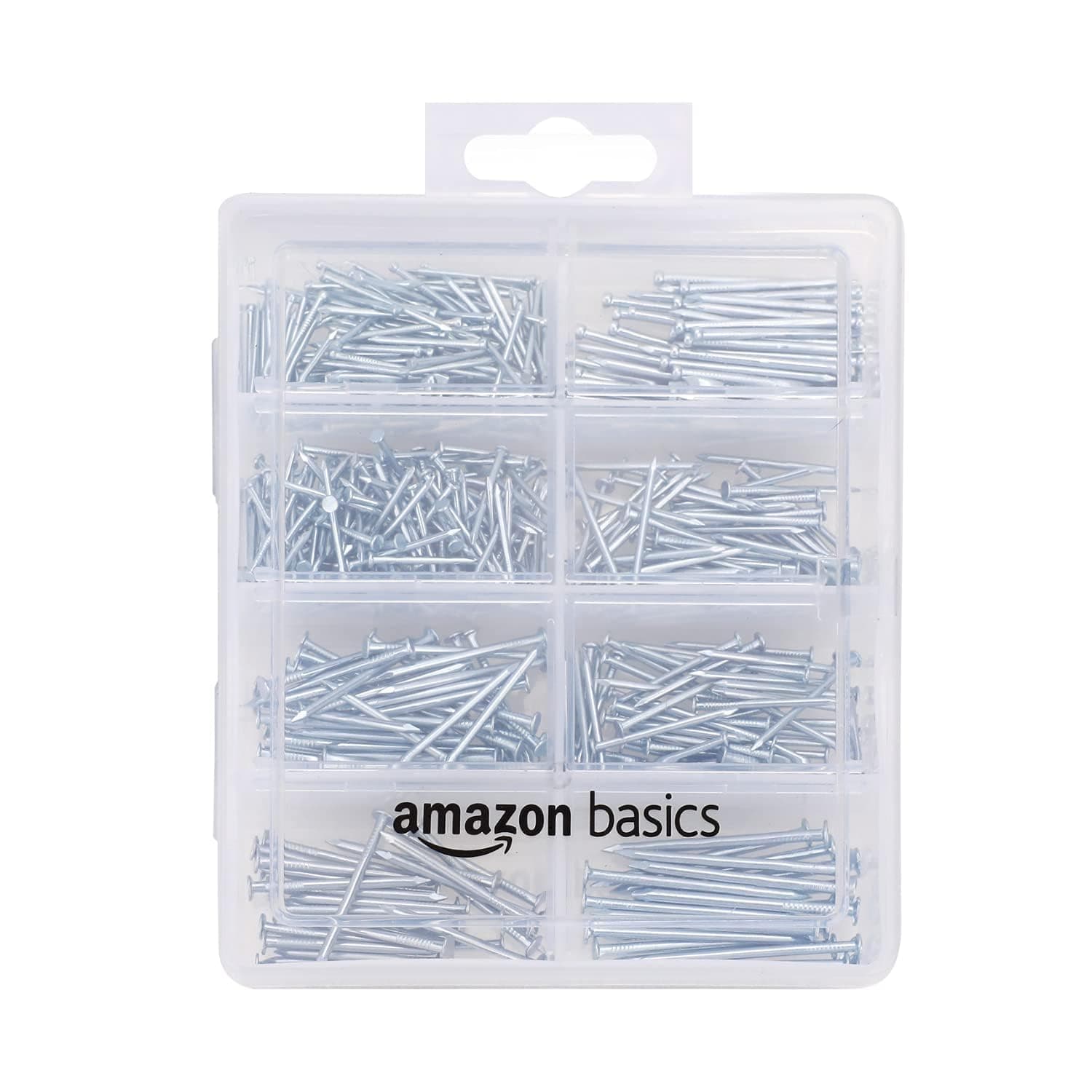 amazon basics Hardware Nail Assortment Kit - Includes Finish, Wire, Common, Brad and Picture Hanging Nails, 550-Piece