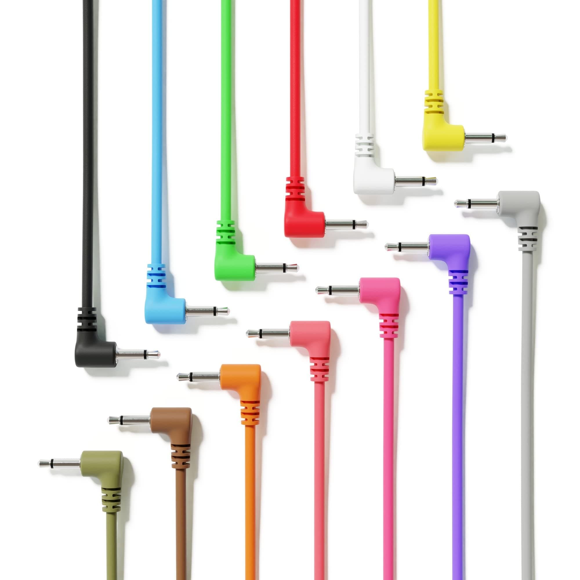 ExcelValleyRight Angle Mono Modular Patch Cables TS 3.5mm 1/8 inch Eurorack Synthesizer [13-Pack | 15 cm - 6"]