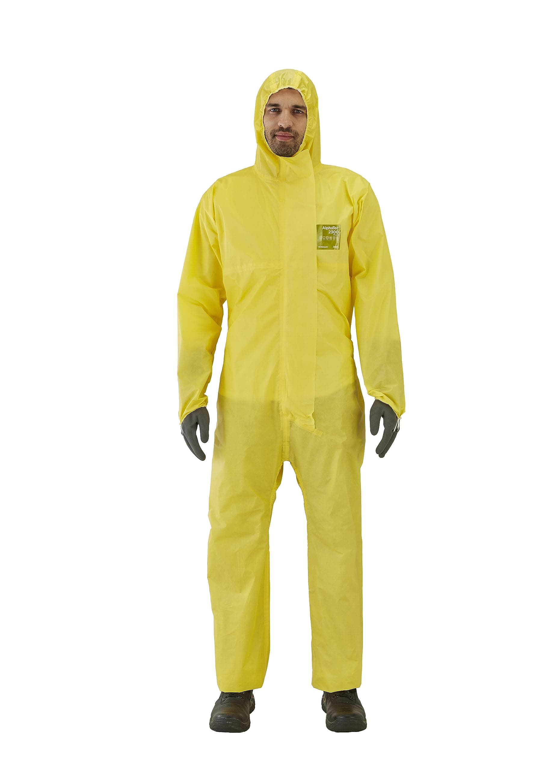 AlphaTec 2300 Model 132, Disposable Work Overall with Hood, Chemical Protection Type 3/4/5, Waterproof Coverall Suit, Industrial Safety Workwear, Men Women, Yellow