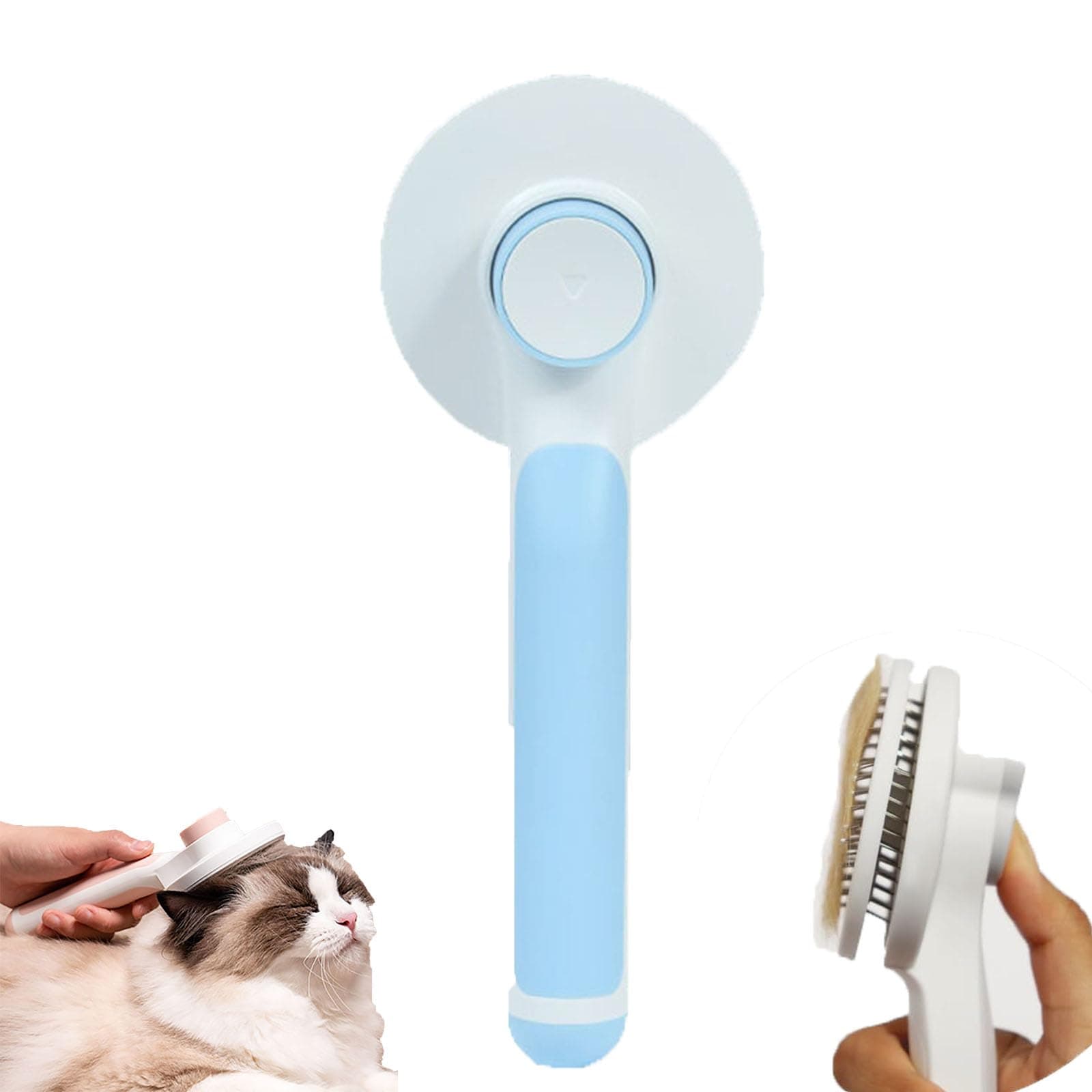 The Mutt Studio Cat Brush, Mutt Studio Self Cleaning Cat Brush, Cat Brush with Release Button, Self Cleaning Pet Brush, Pet Cleaner Brush, Cat Assecories for Indoor Cats (blue)